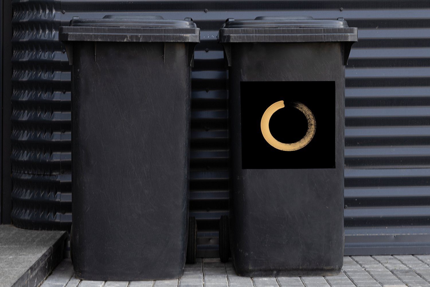 MuchoWow Wandsticker Kreis gefüllt mit goldenen Mülltonne, Sticker, Mülleimer-aufkleber, (1 Pinselstrichen Container, Abfalbehälter St)