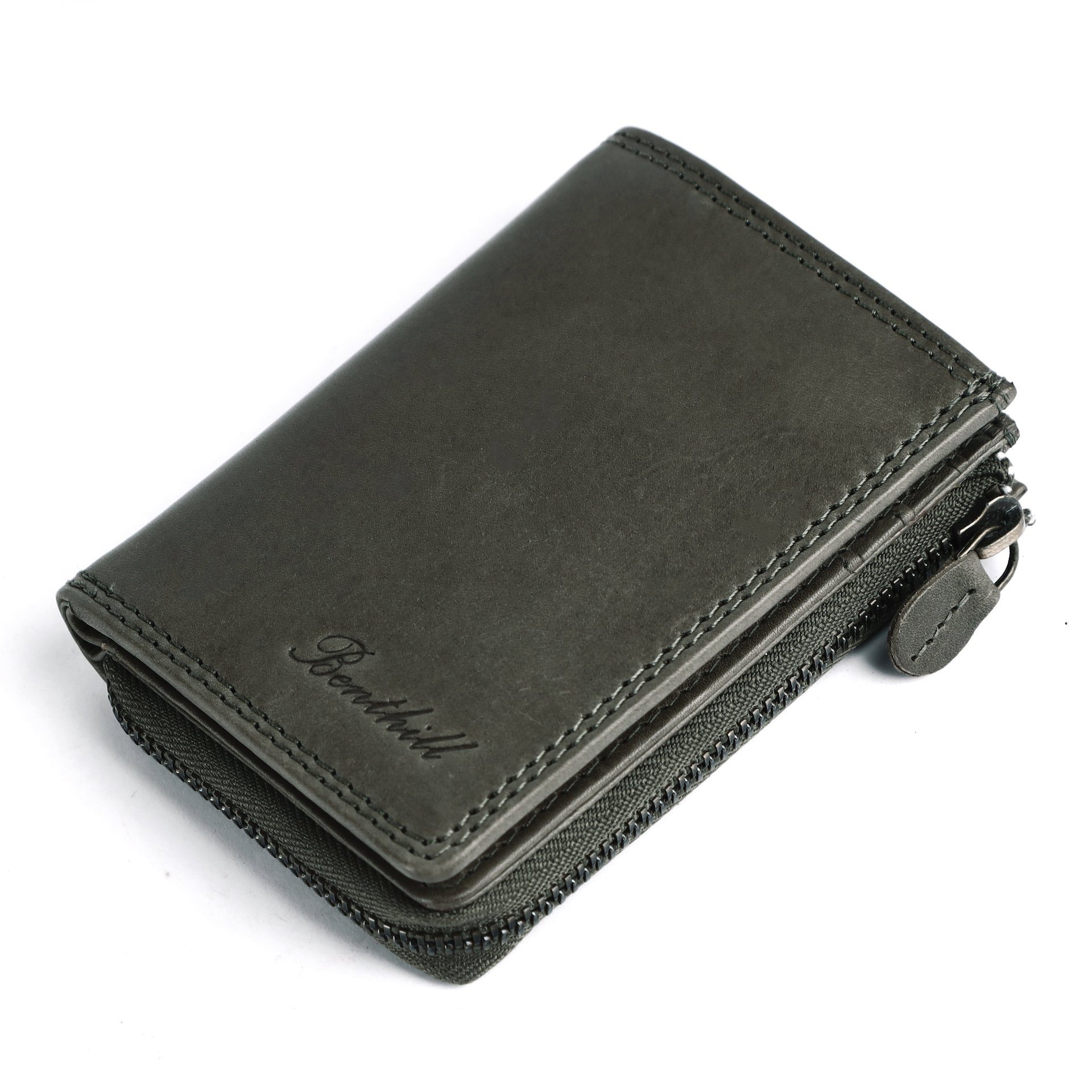 Benthill Geldbörse Klein Echt Leder RFID Damen & Herren Geldbeutel Slim-Wallet Portmonee, RFID-Schutz Kartenfächer Münzfach Reißverschlussfach – Bild 2 von 5