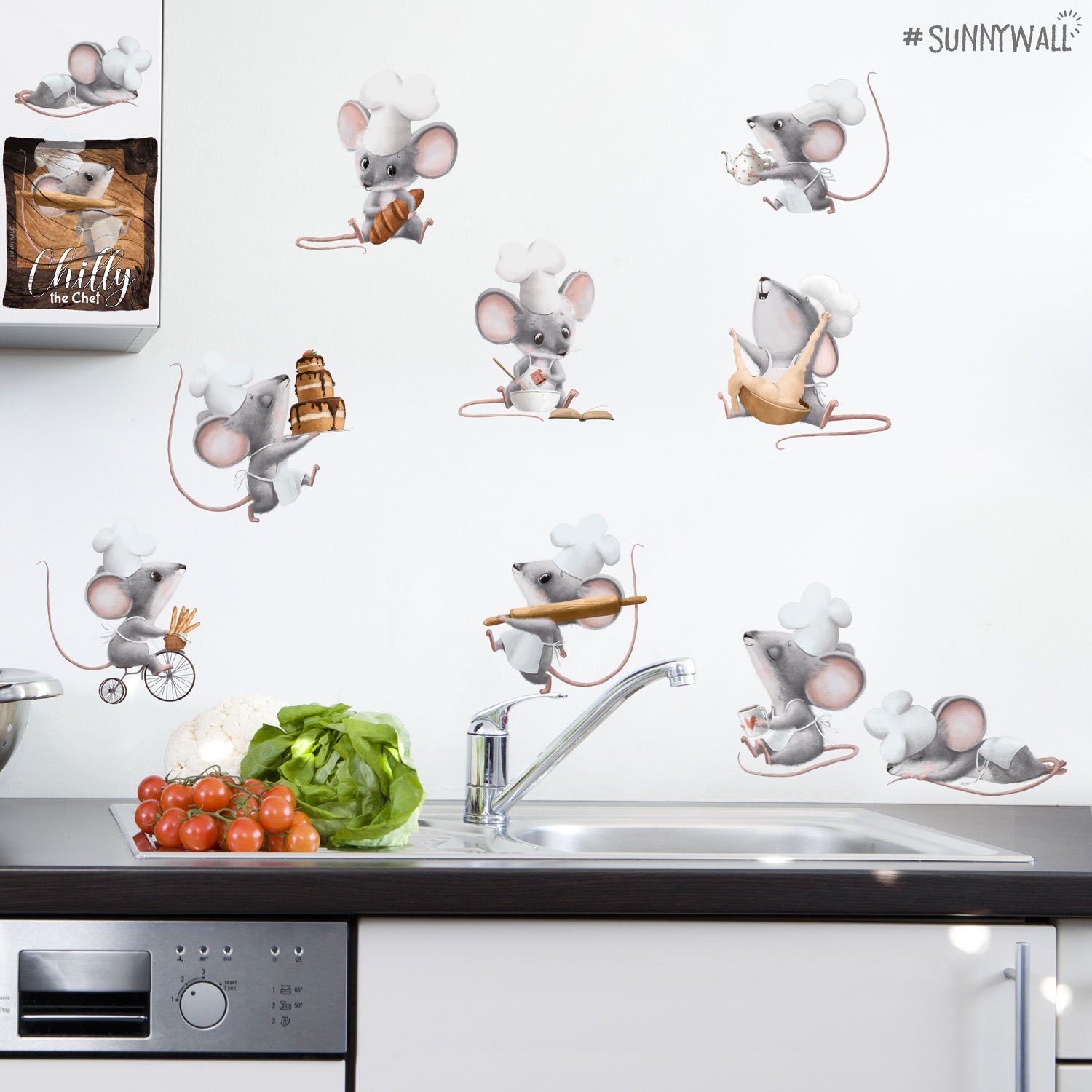 Sunnywall Wandtattoo Küchenchef Chilly Maus Wandsticker für Küche od. Kinderzimmer