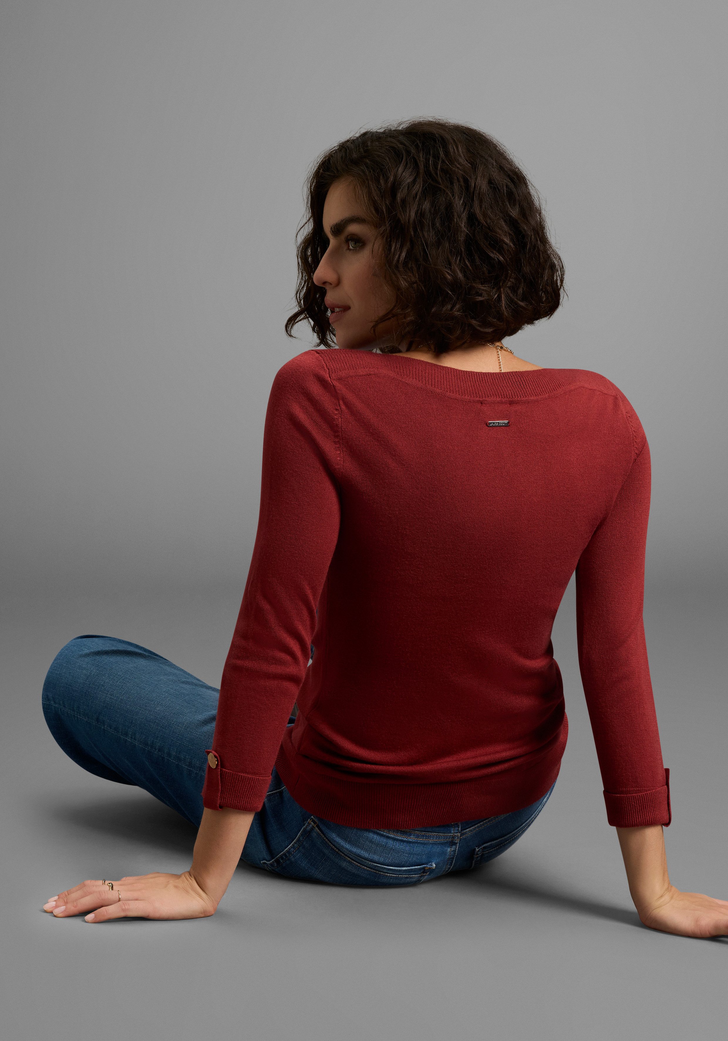 Laura Scott 3/4 Arm-Pullover leichter Übergangspullover mit Knopfdetail günstig online kaufen