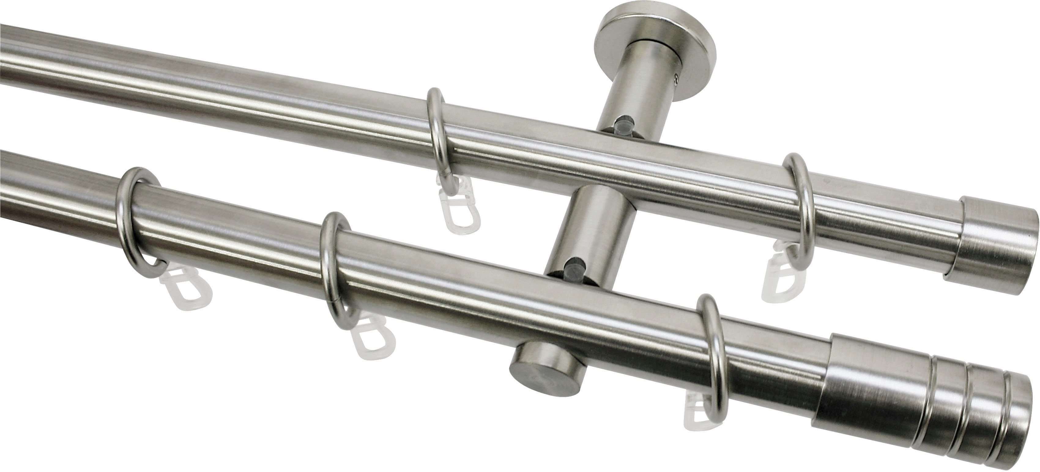 GARDINIA Gardinenstange Set Metall, Ø 20 mm, 2-läufig, Fixmaß, verschraubt, Aluminium, 2-Lauf