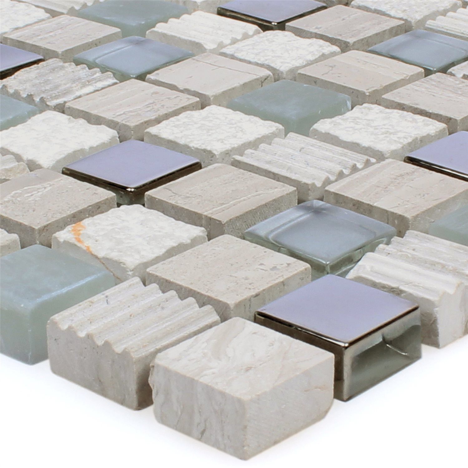 Mosafil Mosaikfliesen Naturstein Glas Mosaikfliesen Venzona Q15, Naturstein-Glas 30.500x30.500, beige-grau-silber-hellgrau, Verlegefertig auf ein Netz geklebt
