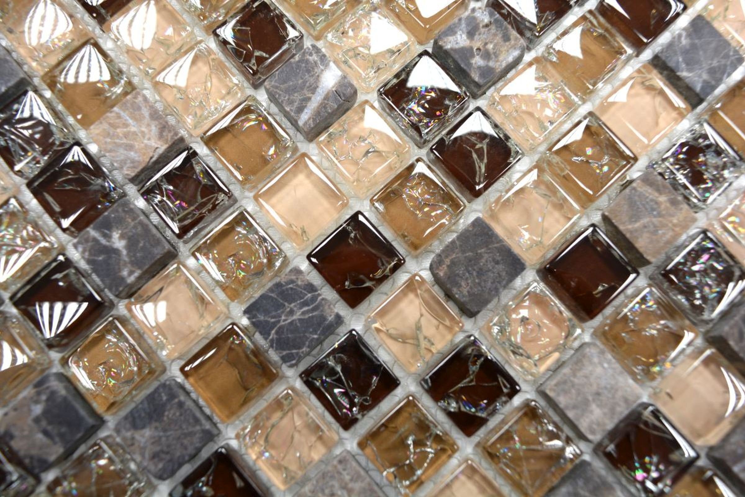 dunkelbeige Glasmosaik Mosaikfliese Mosaikfliesen Bruchglas Naturstein Mosani
