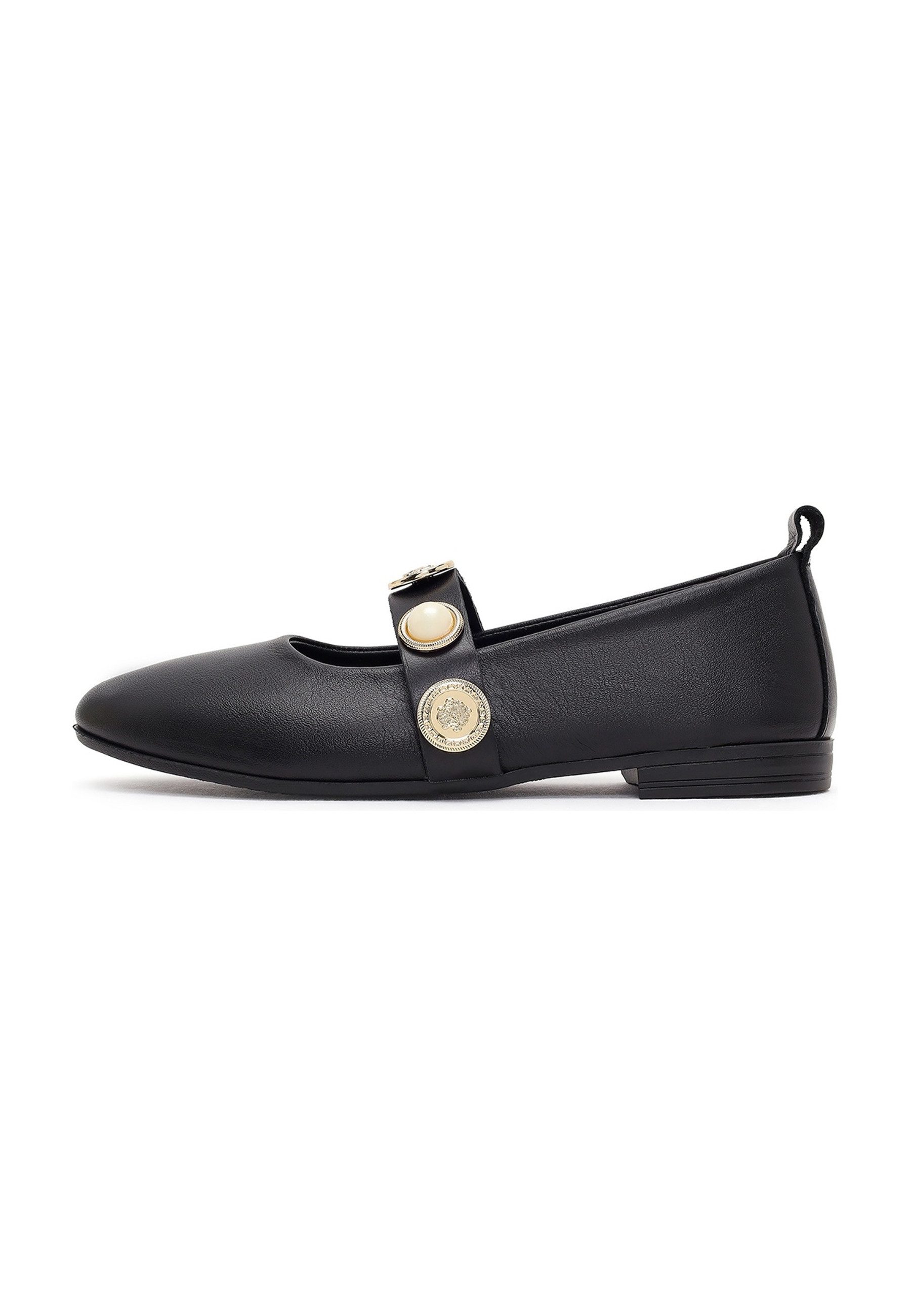 Derimod Ballerinas aus Leder Ballerina Echtes Leder, Lederfutter, TPU-Sohle, Dekorativer Riemen, Slip-On