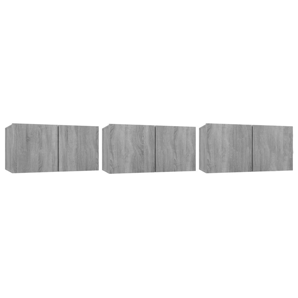 furnicato TV-Schrank TV-Wandschränke 3 Stk. Grau Sonoma 60x30x30 cm Holzwer günstig online kaufen