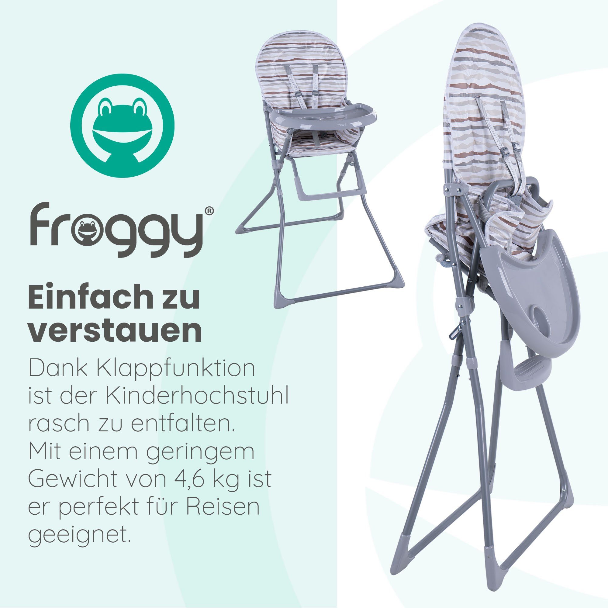 Froggy Hochstuhl, zusammenklappbar, mit Sicherheitsgurt und Grau Esstisch