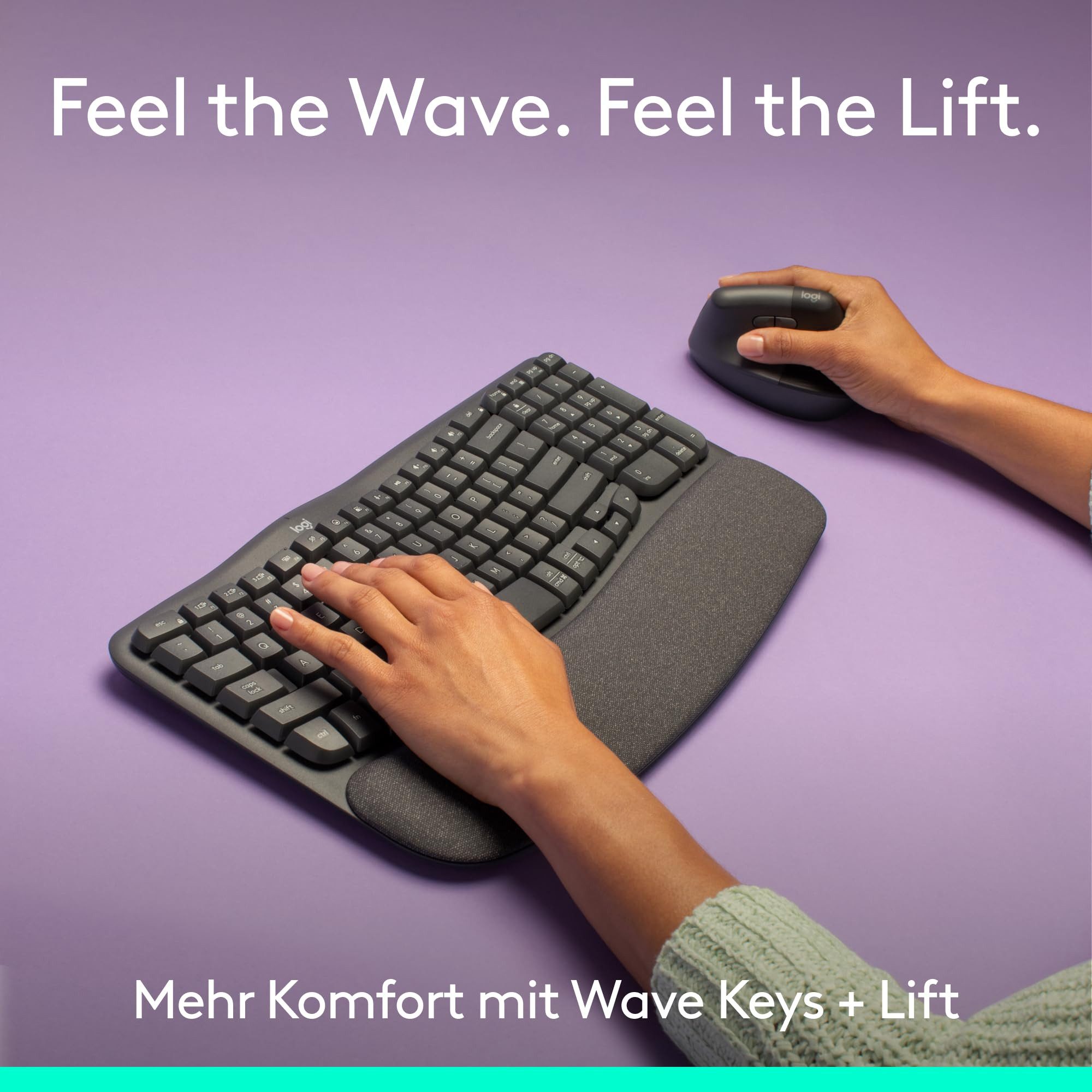 Logitech Mauspad Wave Keys Lift, Komfortables Combo mit Maus und Tastatur