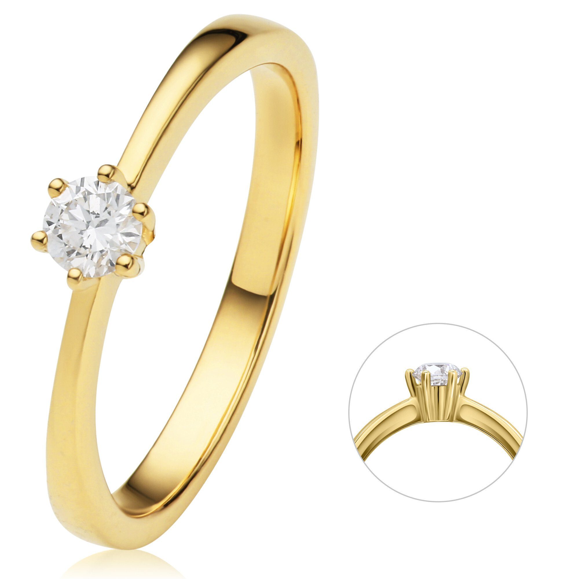 ONE ELEMENT Diamantring 0.15 ct Diamant Brillant Ring aus 585 Gelbgold, Damen Gold Schmuck