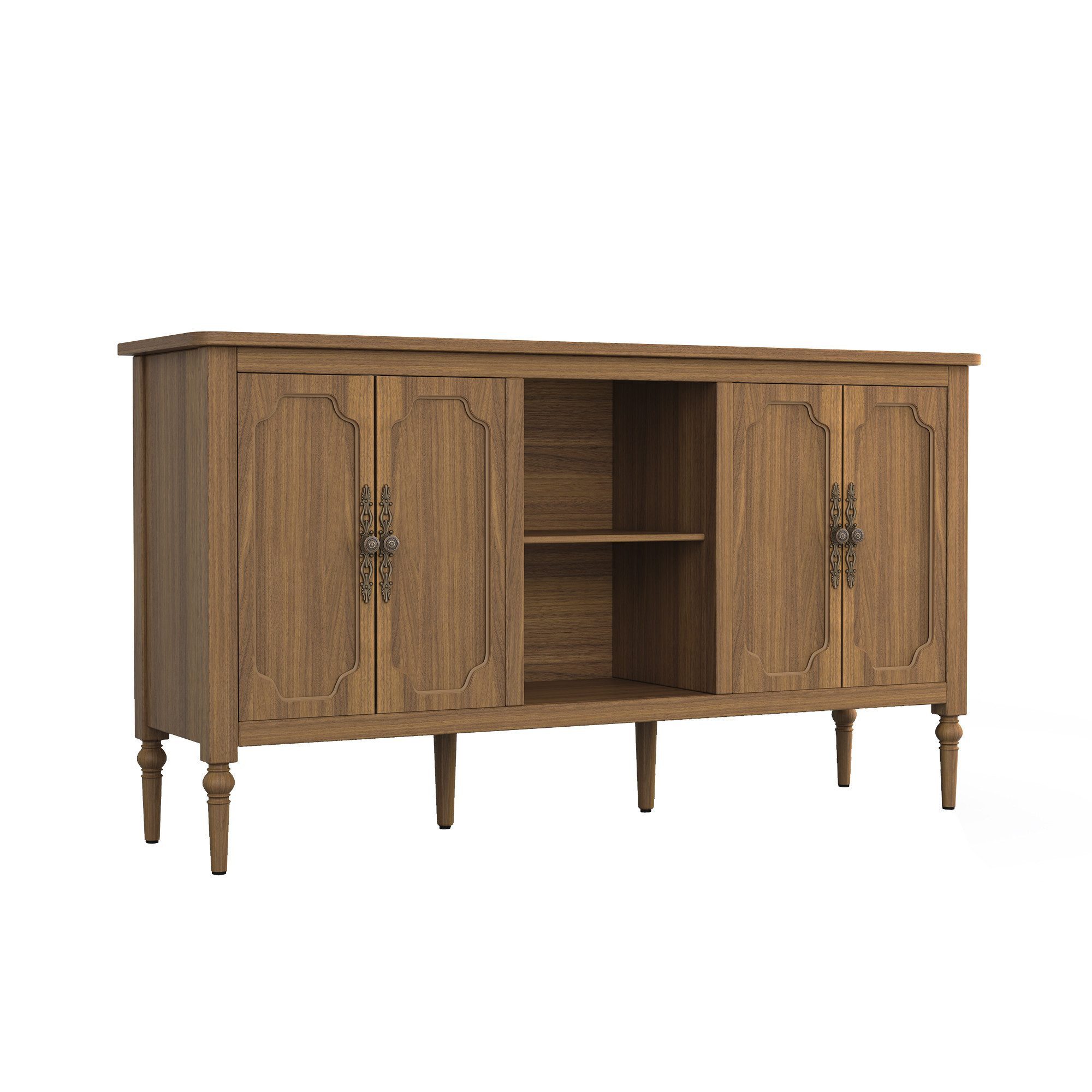 HOLTICO Sideboard Buffet Schrank mit 4 Türen und offenem Regal, Vintage Akzent Kommode (1 St), TV-Schrank, Küchenschrank, Kredenz, und Weinschrank