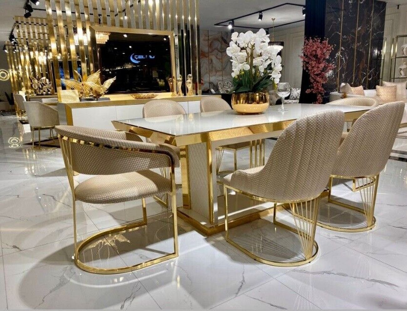 Weiß Design Italienisches Esstisch Tische Tisch Esstische Edelstahl JVmoebel Esstisch