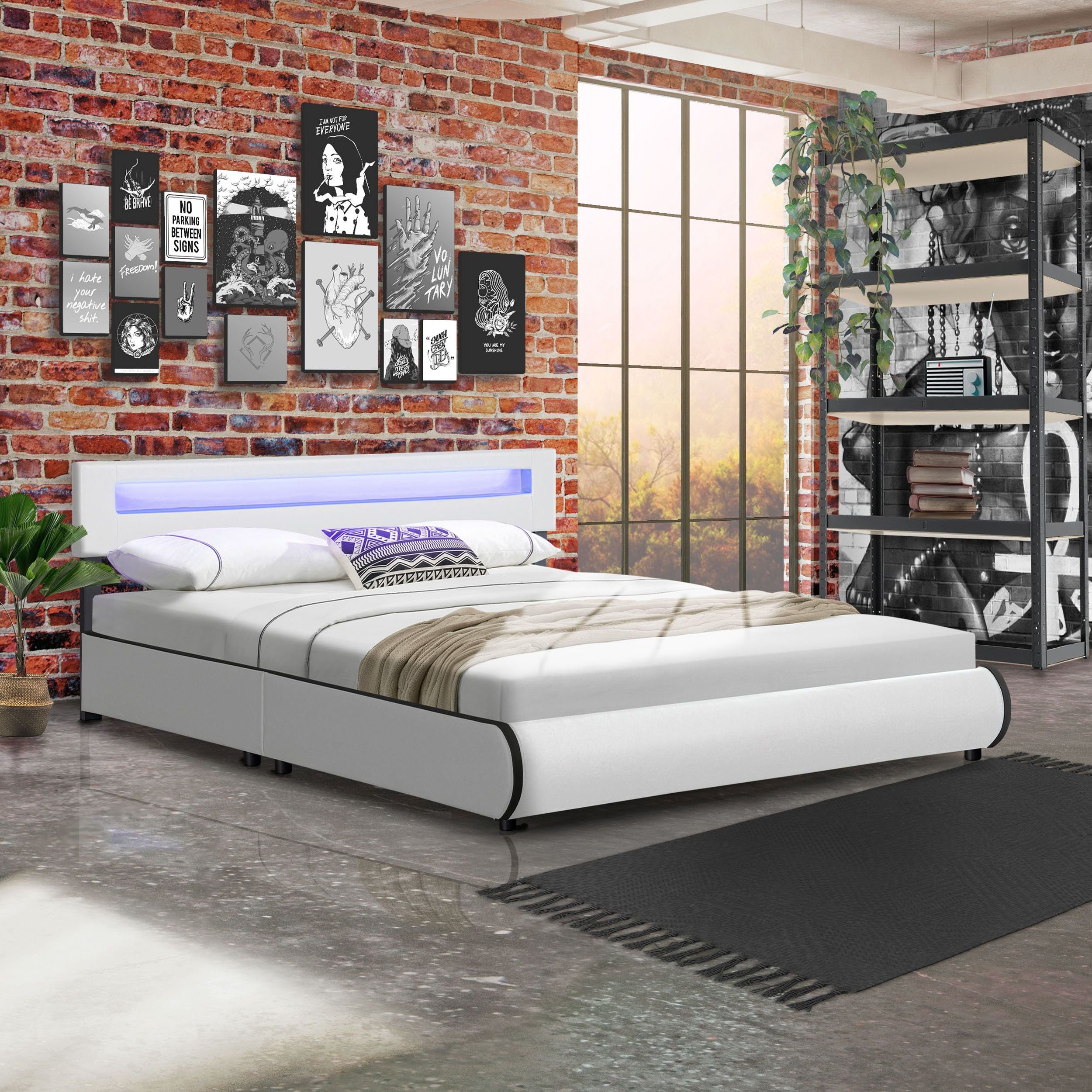 Juskys Polsterbett Sevilla, 180x200 cm, RGB-LED, günstig online kaufen