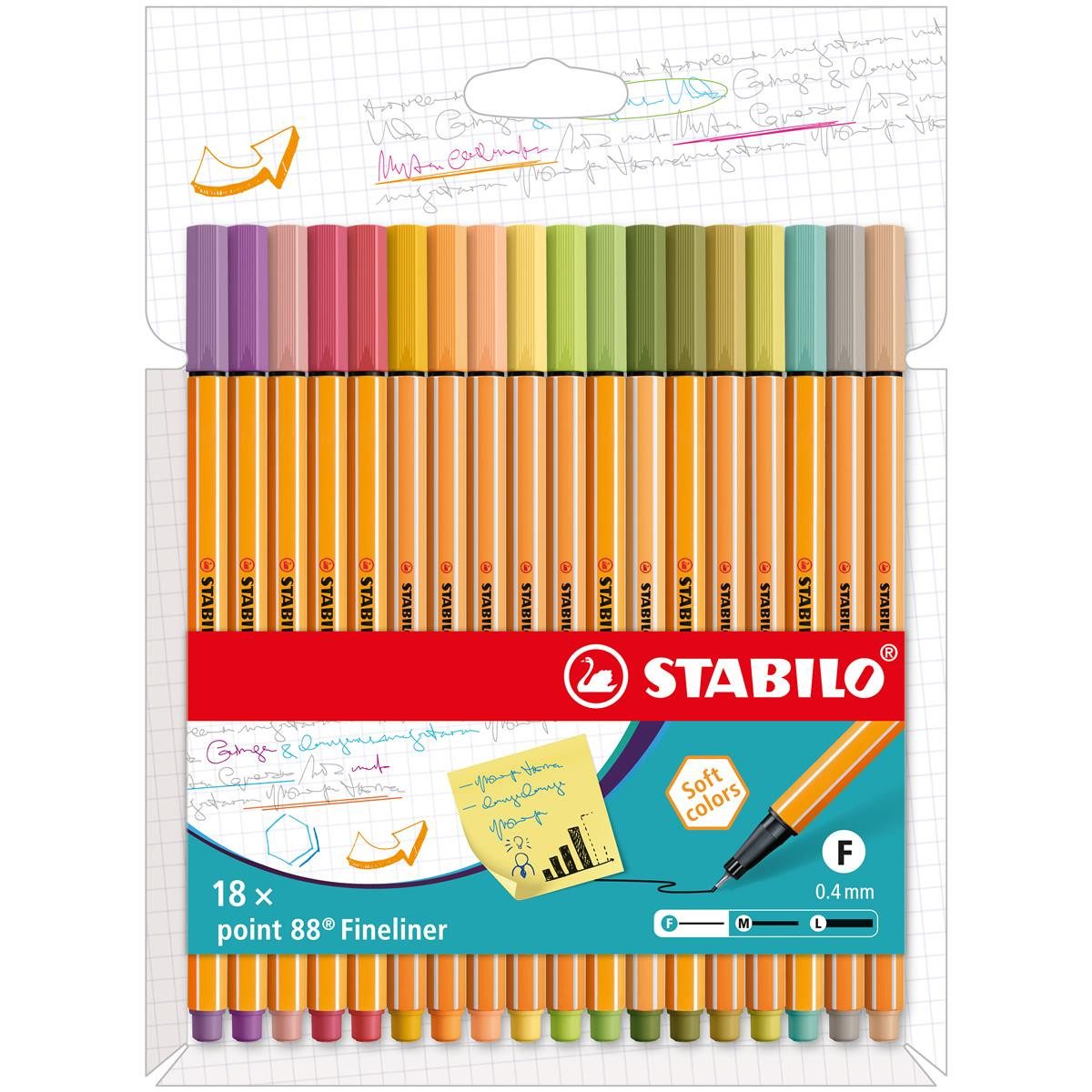 Fineliner STABILO point 88 Fineliner - 0,4 mm - 18er Set - soft colours