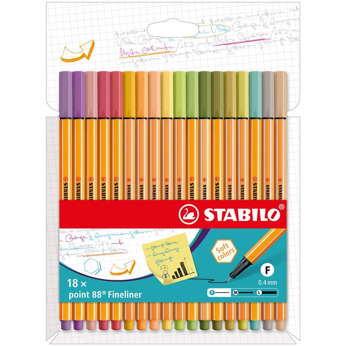 STABILO Fineliner STABILO point 88 Fineliner - 0,4 mm - 18er Set - soft colours