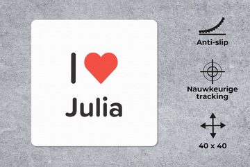 MuchoWow Gaming Mauspad Ich liebe - Julia - Mädchen (1-St), Mousepad mit Rutschfester Unterseite, Gaming, 40x40 cm, XXL, Großes