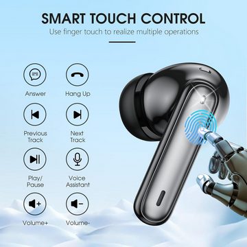 WHYKJTEK Kabellos Bluetooth 5.3 mit Indicateur LED, 40 Std ENC Lärmreduzierung In-Ear-Kopfhörer (Klare und kraftvolle Soundqualität für ein beeindruckendes Hörerlebnis, dual Mikrofon HiFi Stereo Kopfhörer IP7 Wasserdicht für SportundArbeit)