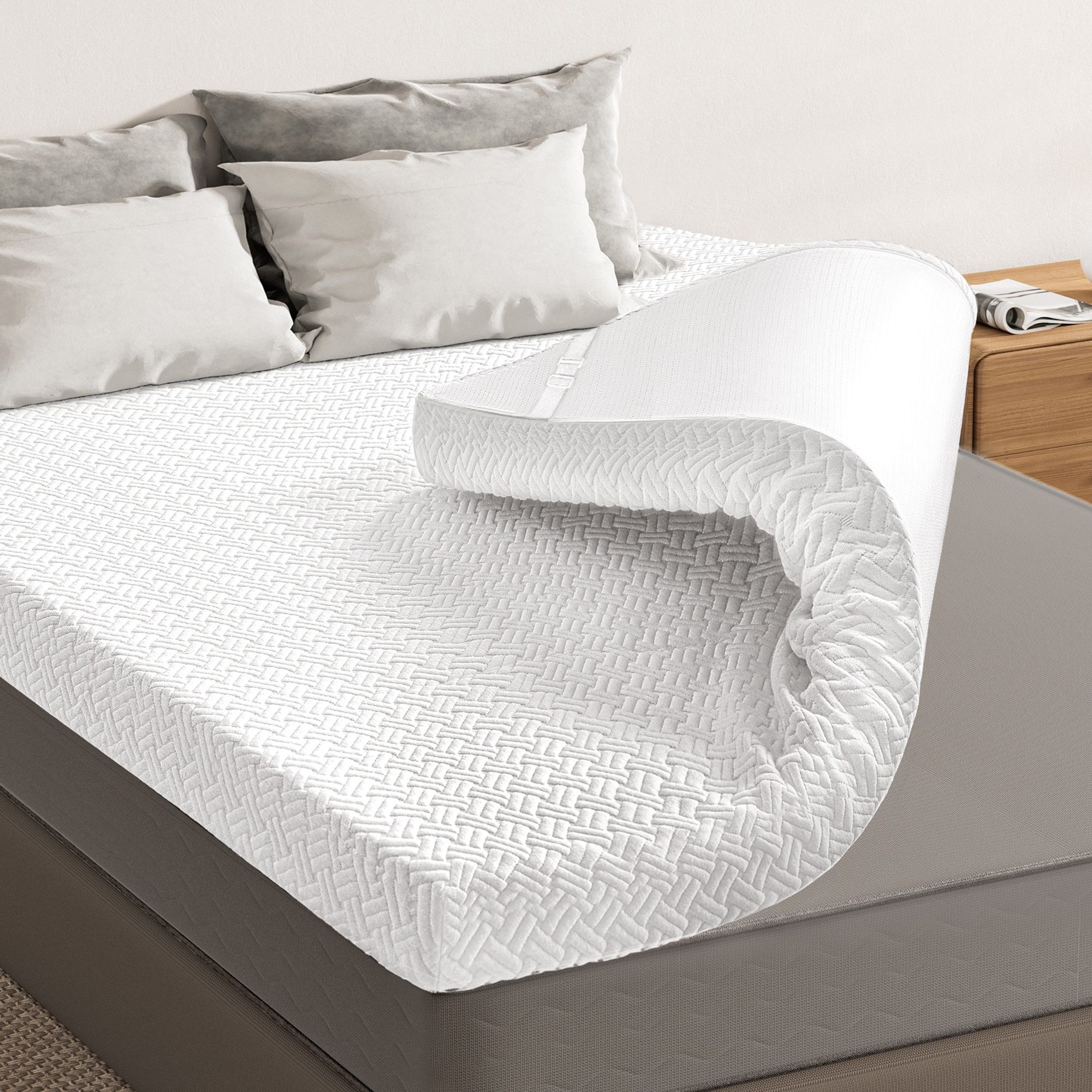 DoChair, Topper 7,5 cm Höhe Memory Foam Matratze, 7.5 cm hoch, (Zwei Härtegrade H3 & H2 Gel Mattress Topper Waschbarem Bezug), Matratzentopper Beide Seiten verfügbar mit 4 Anti-Rutsch-Bändern