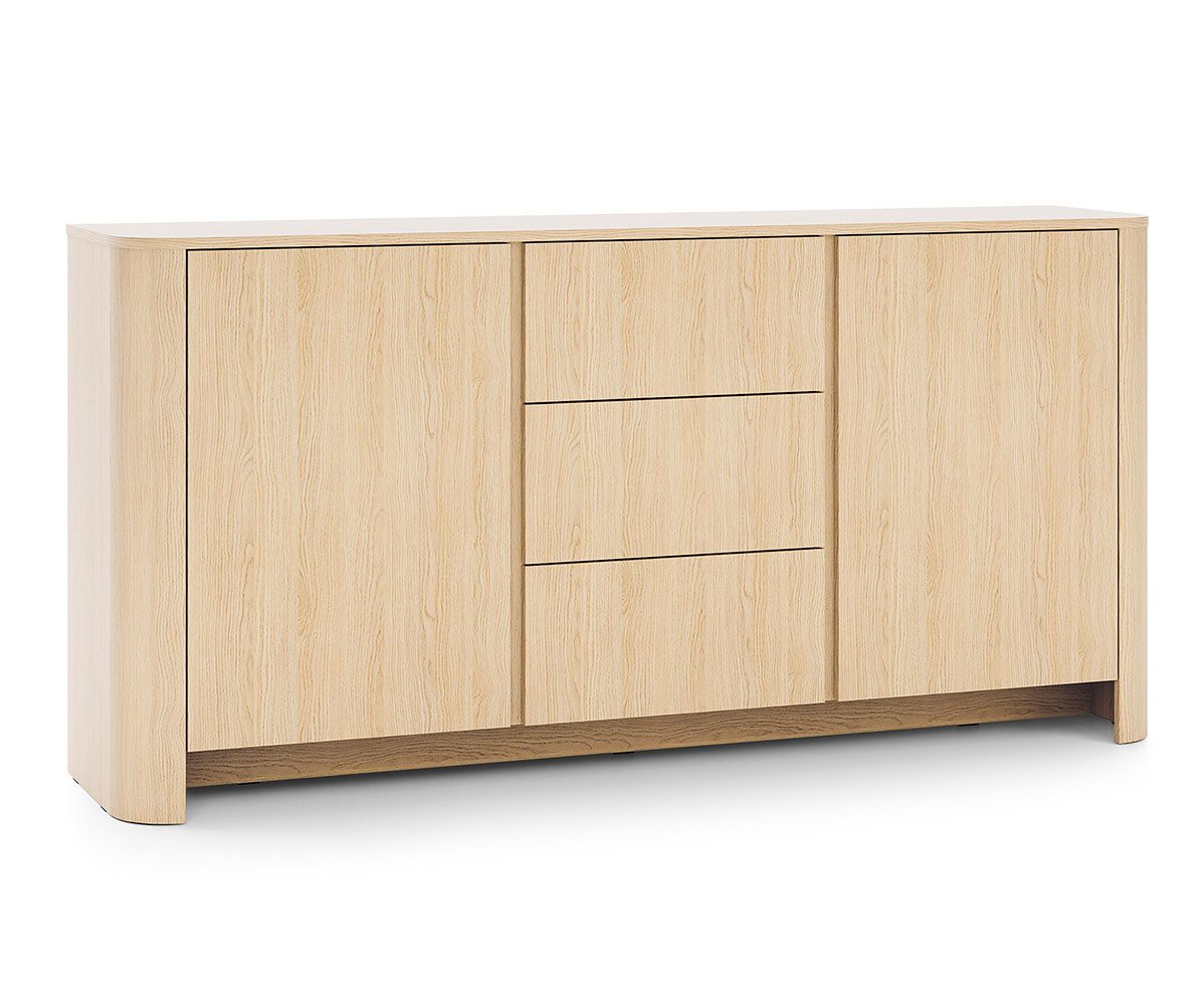 Feldmann-Wohnen Kombikommode Bari (2-türig, 2 Einlegeböden, 3 Schubladen, 1 St., moderne Optik, abgerundeter Korpus, grifflos, Push-to-Open), 168x39x84cm Eiche Vicenza