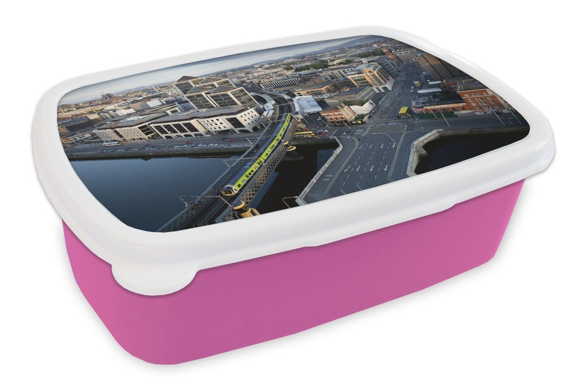 der Brotbox für Dublin aus Irland Vogelperspektive, Brotdose rosa Kunststoff (2-tlg), Lunchbox Snackbox, MuchoWow Kinder, Erwachsene, Kunststoff, Mädchen, in
