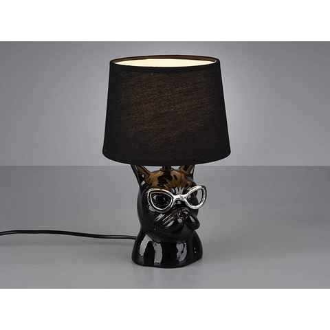 meineWunschleuchte LED Tischleuchte, LED wechselbar, Warmweiß, klein-e Hundelampe ausgefallene Tierlampe Fensterbank Schwarz, H 29cm