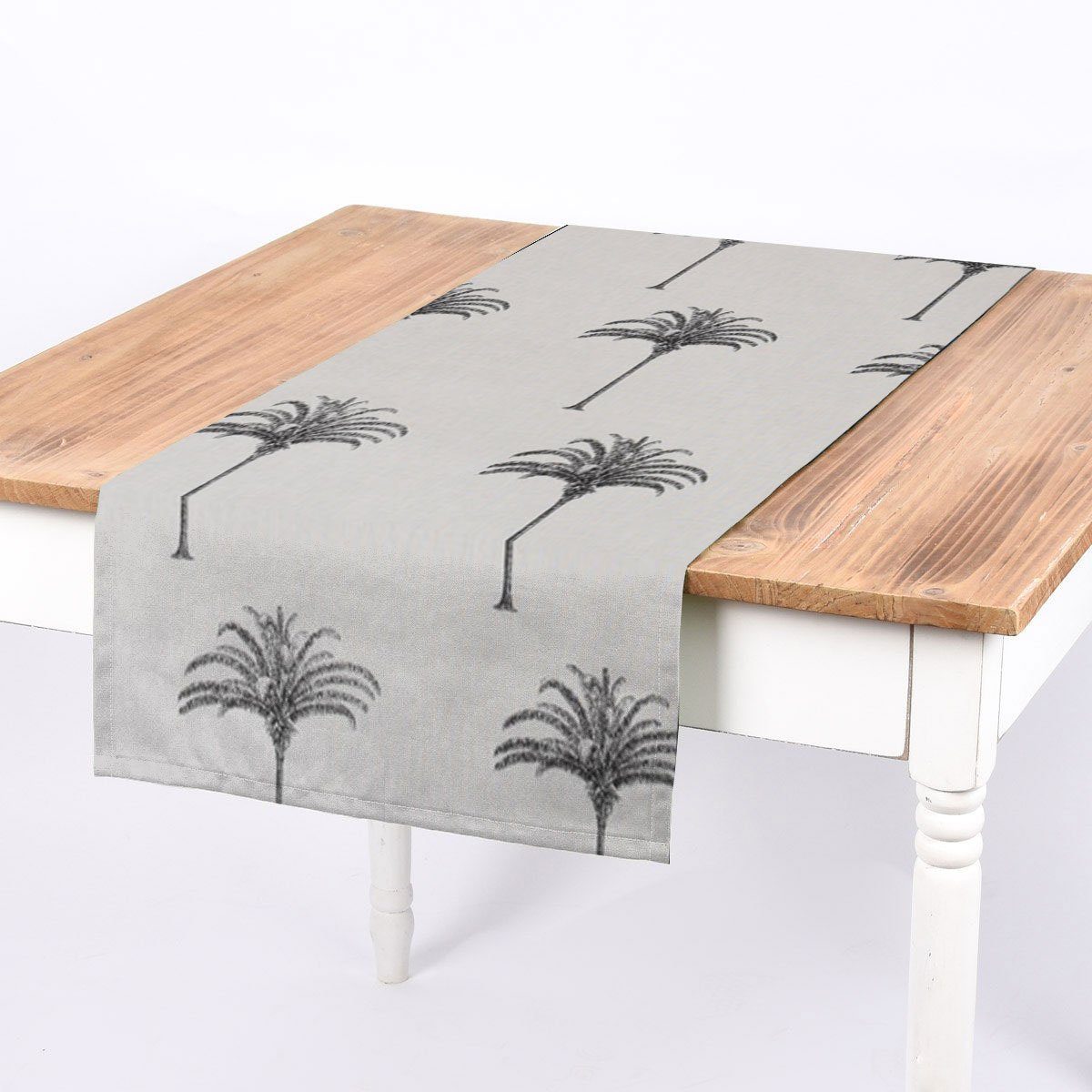 SCHÖNER LEBEN. Tischläufer SCHÖNER LEBEN. Tischläufer Palmen Botanik Tropical ecru schwarz, handmade