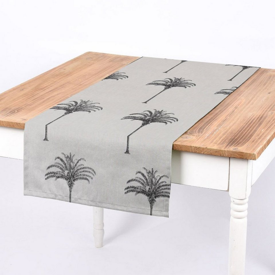 SCHÖNER LEBEN. Tischläufer SCHÖNER LEBEN. Tischläufer Palmen Botanik  Tropical ecru schwarz, handmade