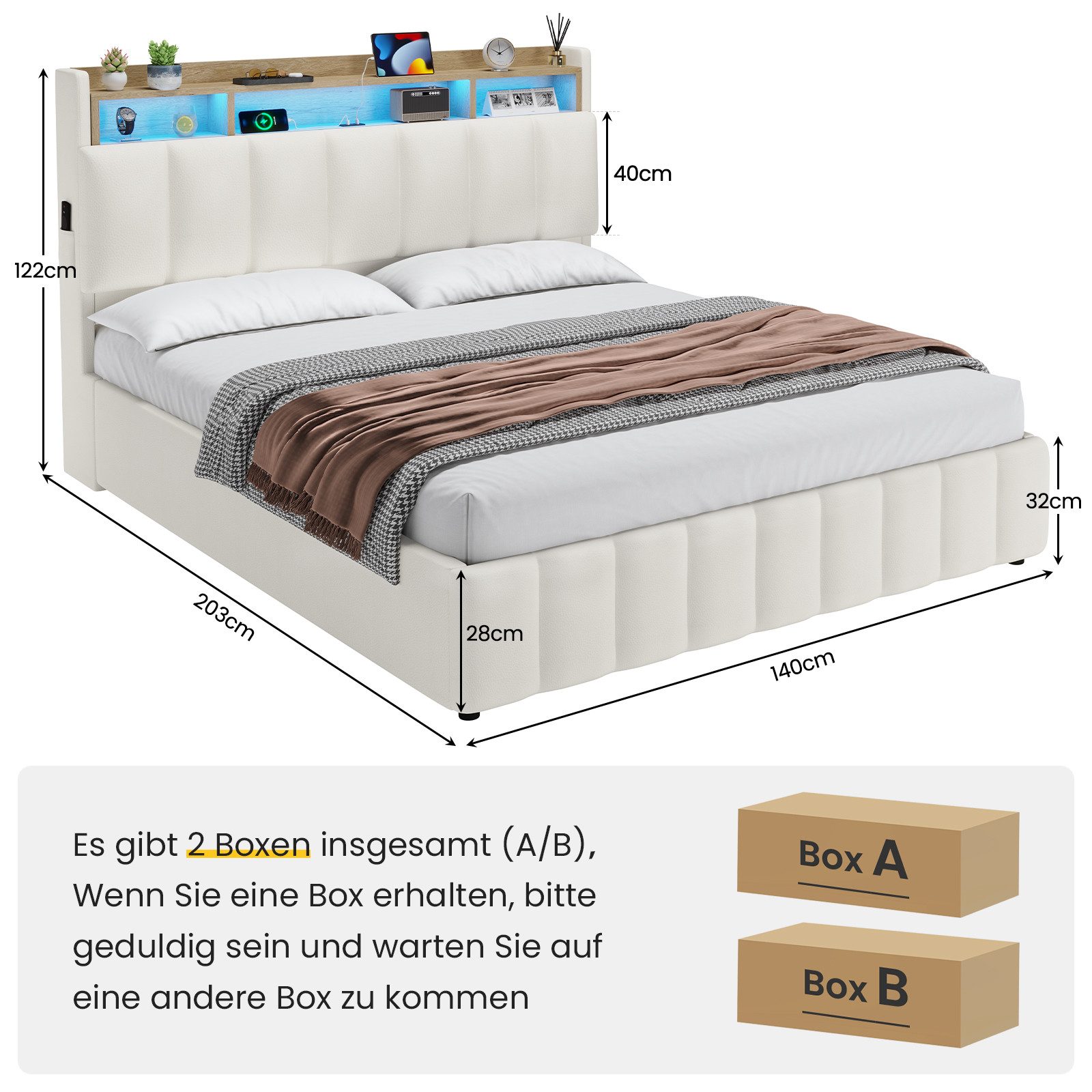 KIMENICH Polsterbett mit LED Beleuchtung und Ladefunktion (1-tlg., Ohne Mat günstig online kaufen