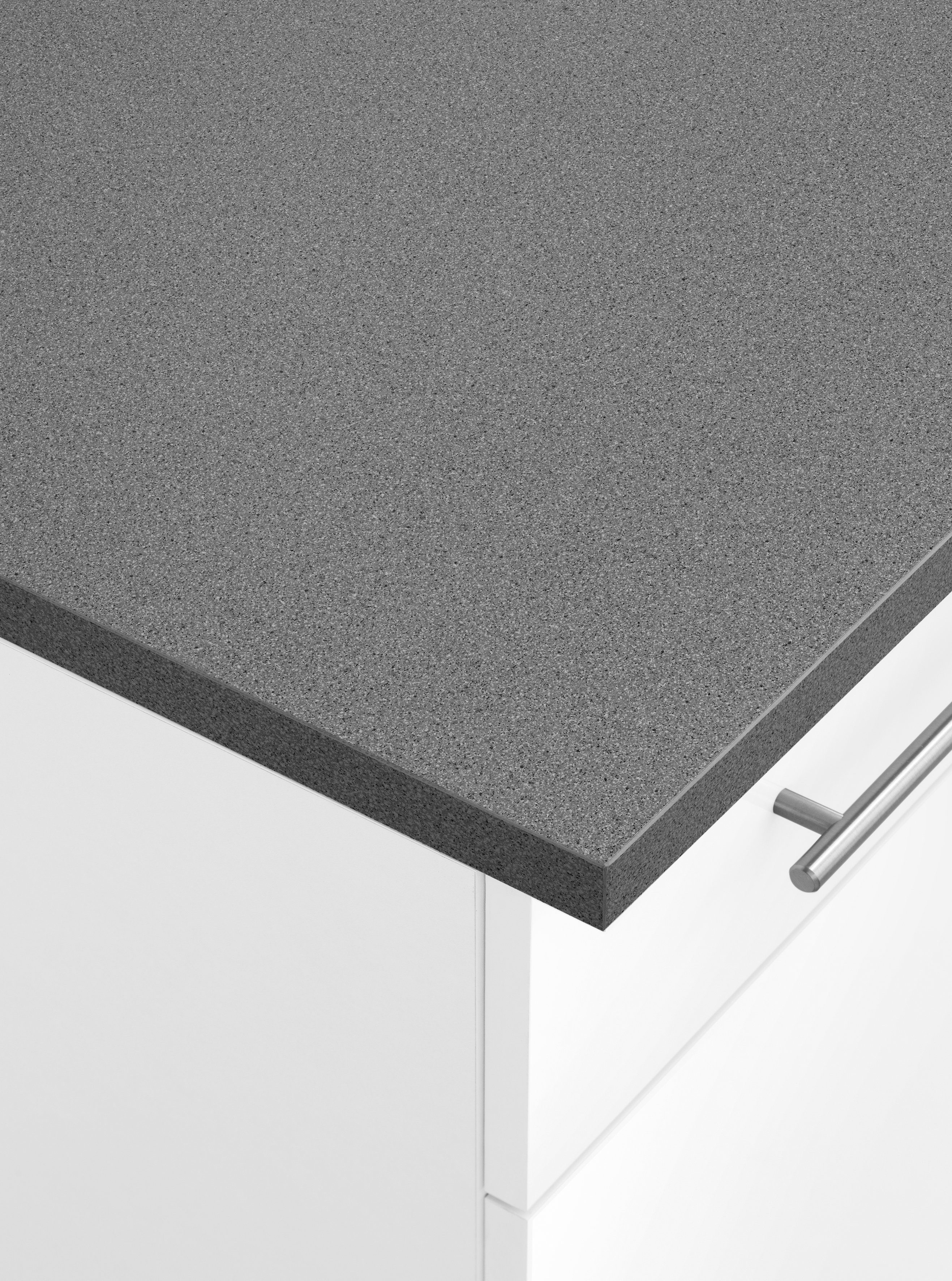 wiho Küchen mit matt Metallgriffen Granit weiß Grau E-Geräten, Weiß, 360 Front: | Cali, Korpus: Glanz, Breite Arbeitsplatte: cm Weiß mit Küchenzeile
