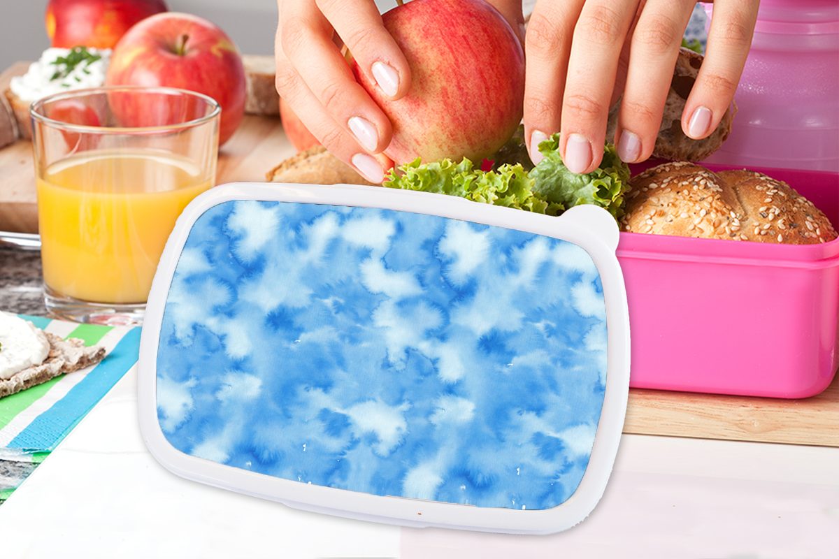 MuchoWow Lunchbox Kinder, Muster, - Kunststoff, Mädchen, Erwachsene, (2-tlg), Brotdose Abstrakt für - Blau Brotbox - Snackbox, Kunststoff rosa Aquarell