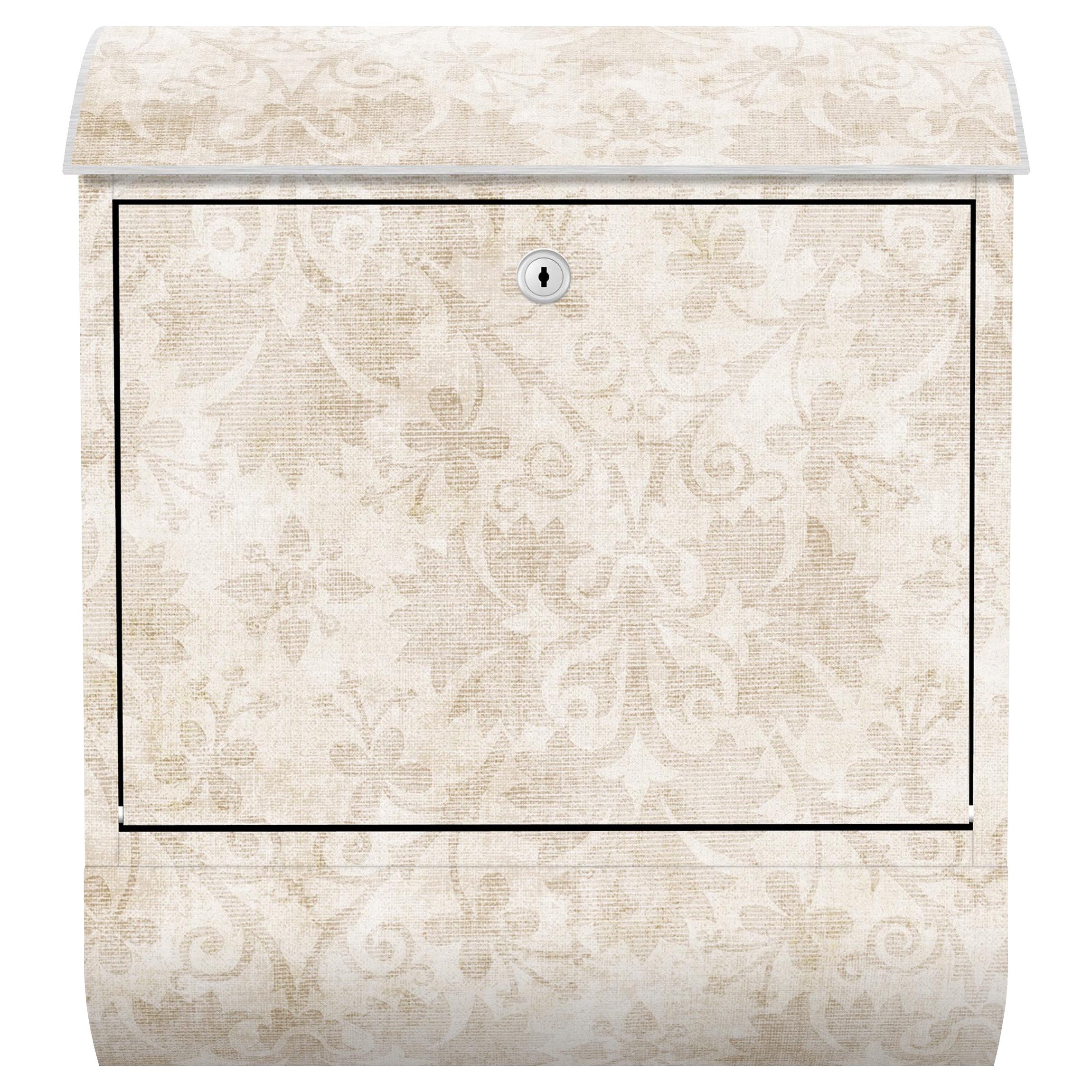 Bilderdepot24 Briefkasten Wandbriefkasten mit Zeitungsfach Motiv Antiker Damast (inkl. Zeitungsrolle und 3 Schlüssel), Motivdruck, wetterfest, UV-beständig, abschließbar, 46x39x13 cm