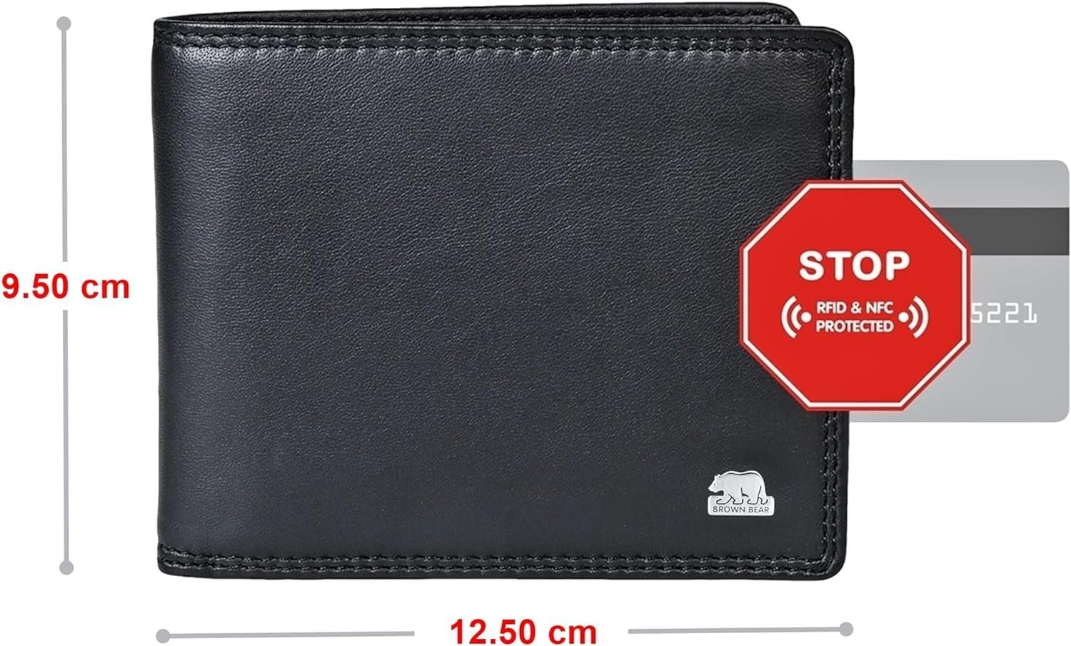 D Bear Portemonnaie aus Geldbörse und Brown Nappa Schwarz Echtleder, klassisches Modell RFID-Schutz Schwarz Kartenfächern 9 Herren 8005 mit
