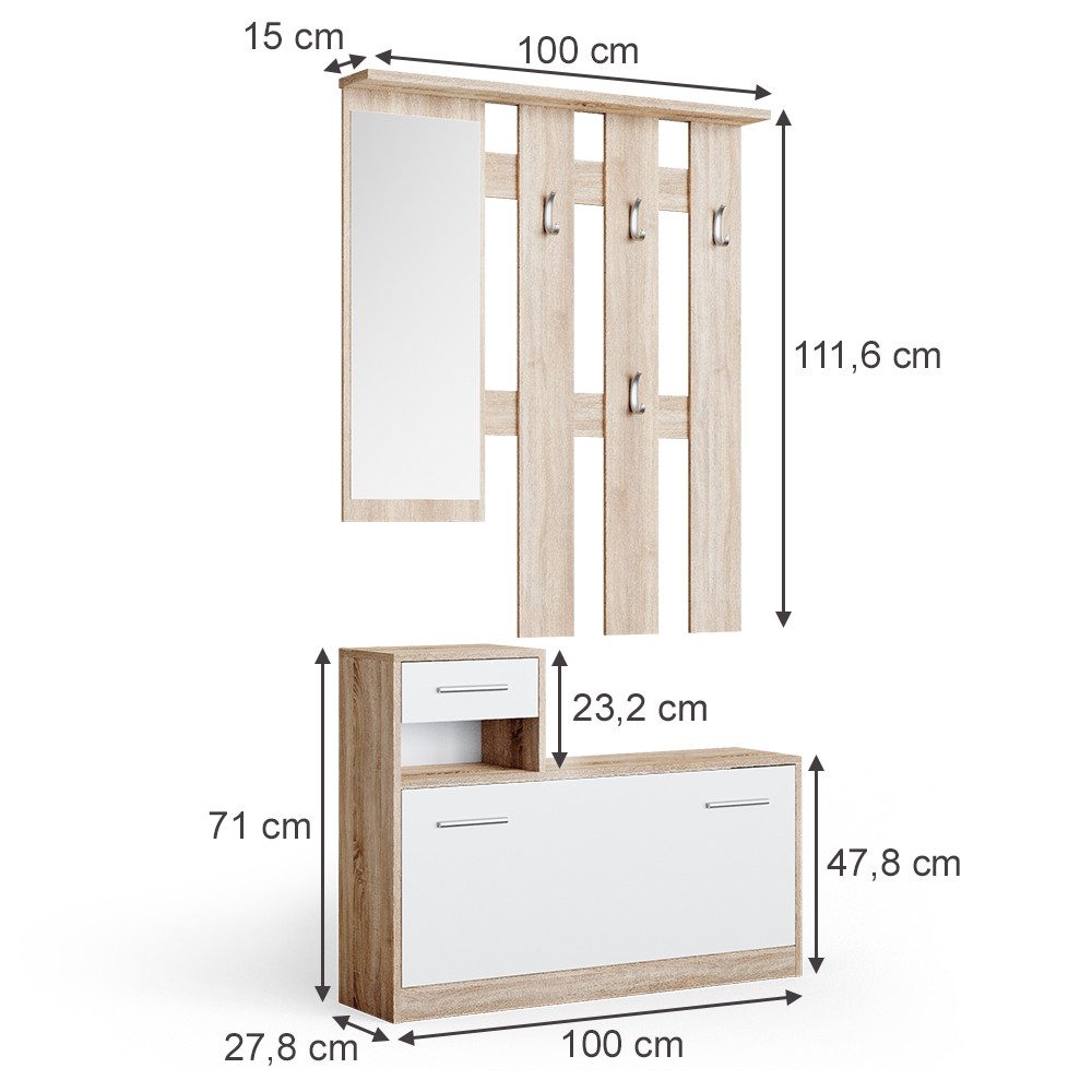 Vicco Garderoben-Set Billy, Sonoma/Weiß, 100 x günstig online kaufen
