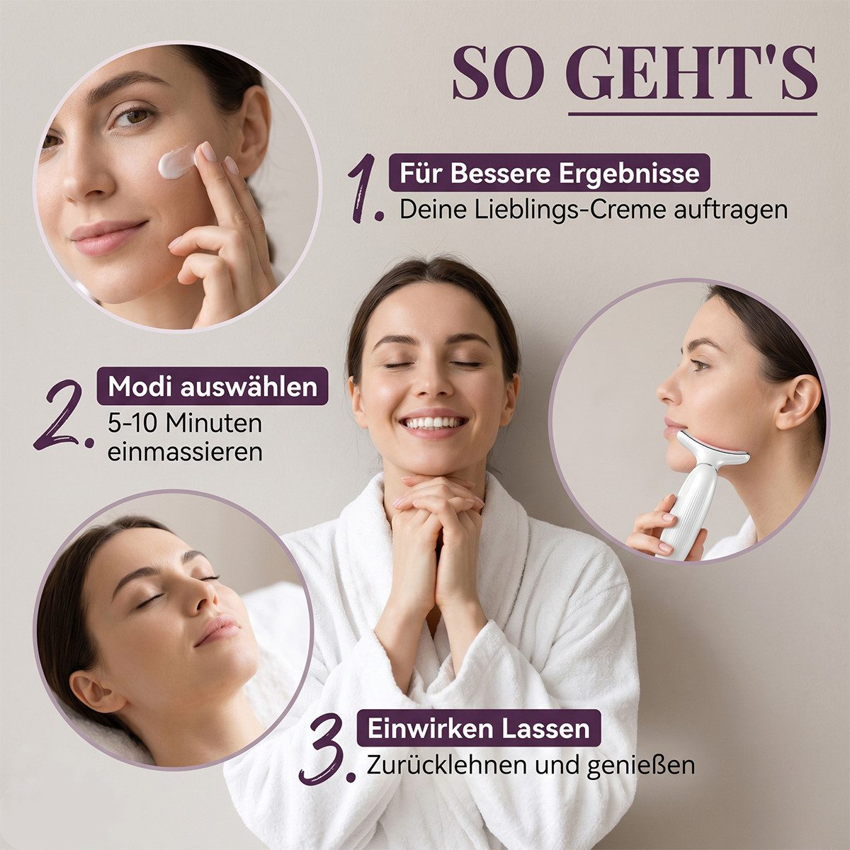 Vashoy Gesichtsmassagegerät Schönheitsapparat 45°C Beauty-Gesichtsgerät Mit EMS für Gesichtspflege, 7 Massagemodi & LED-Therapie 1-tlg., Beautygeschenk, Anti Aging, EMS, Vibration,Rotlichttherapie, Ideal für die tägliche Pflegeroutine,Geschenke für Damen