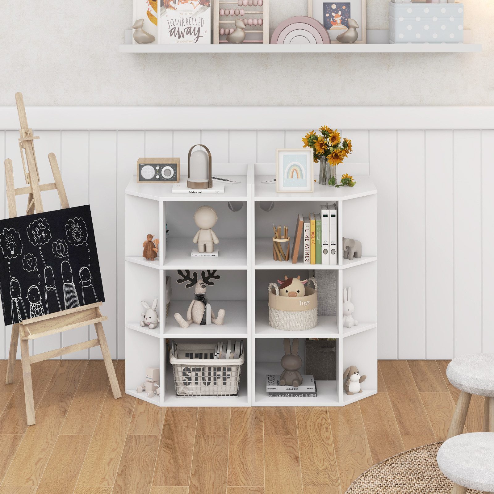 KOMFOTTEU Bücherregal, 3-stöckiges Eck-Bücherregal mit 9 günstig online kaufen