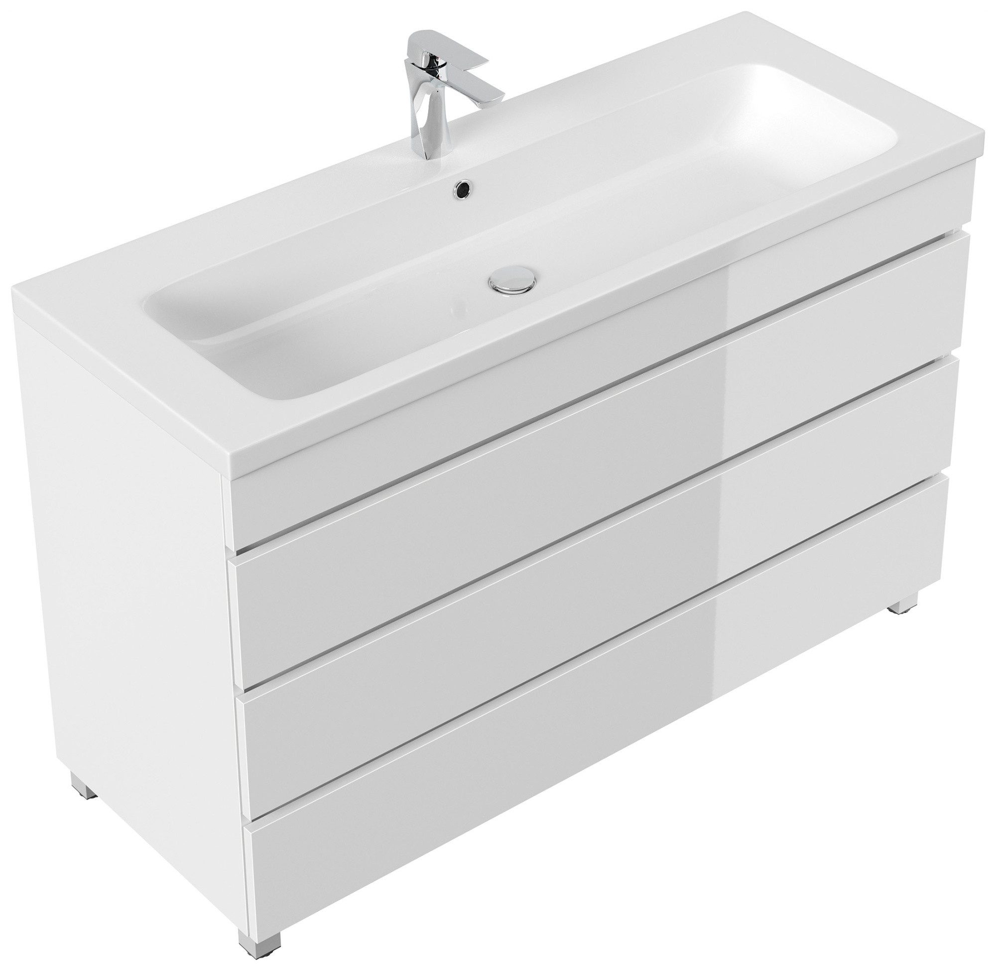 Magnolia Home Waschtisch Stand Badmöbel Via 120 SoftClose weiss hochglanz mit 3 grifflosen Schu