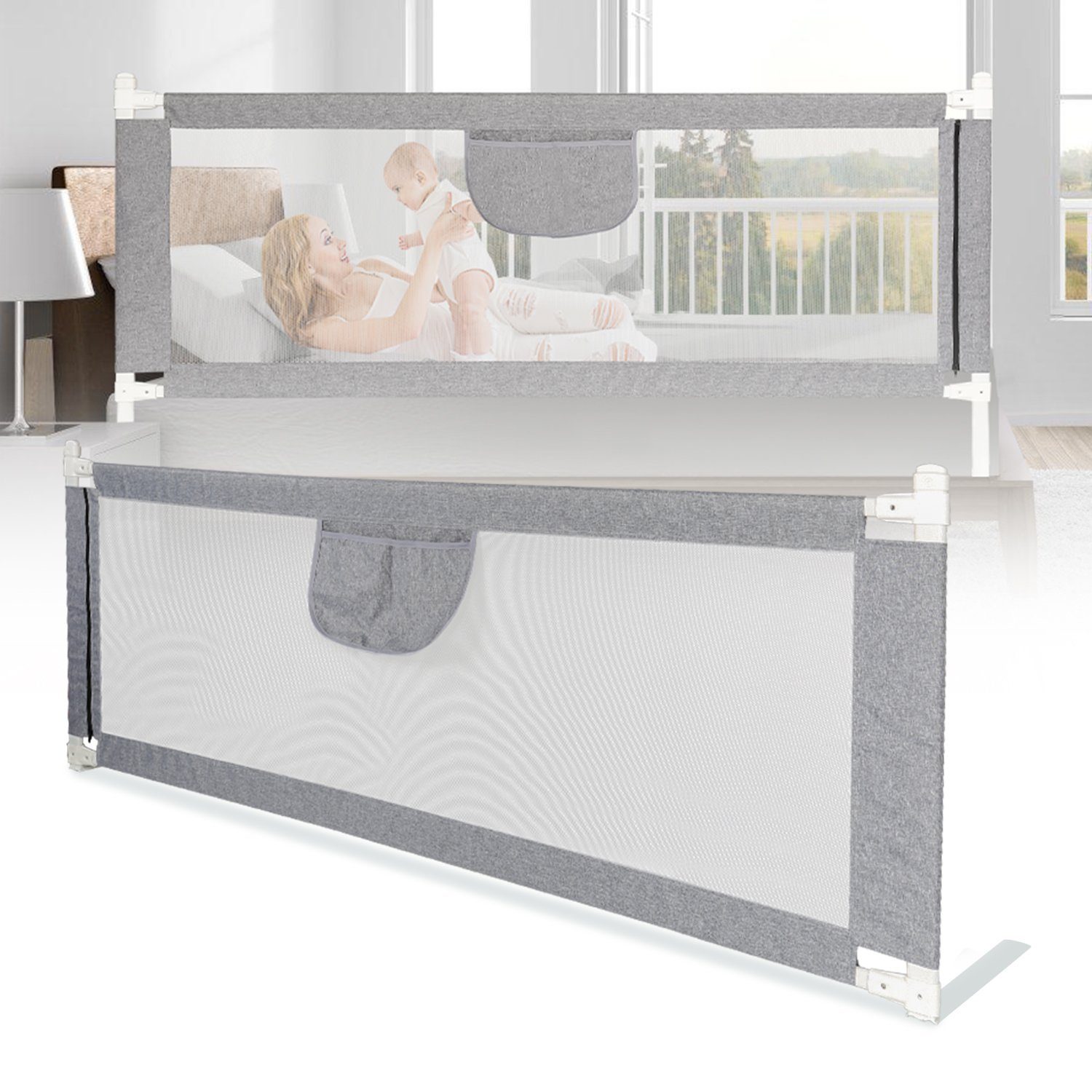 Gimisgu Bettschutzgitter Bettgitter 150 cm 180 cm 200 cm Schutz geeignet für Kinderbetten (Elternbetten und alle Matratzen Massivholz), aus Metall