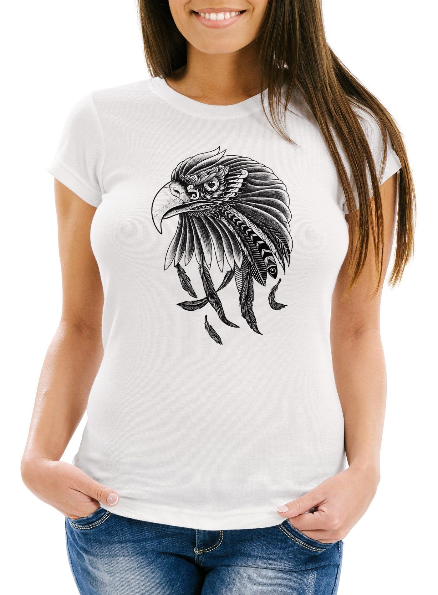 Neverless Print-Shirt Damen T-Shirt Adler Slim Fit Neverless® mit Print