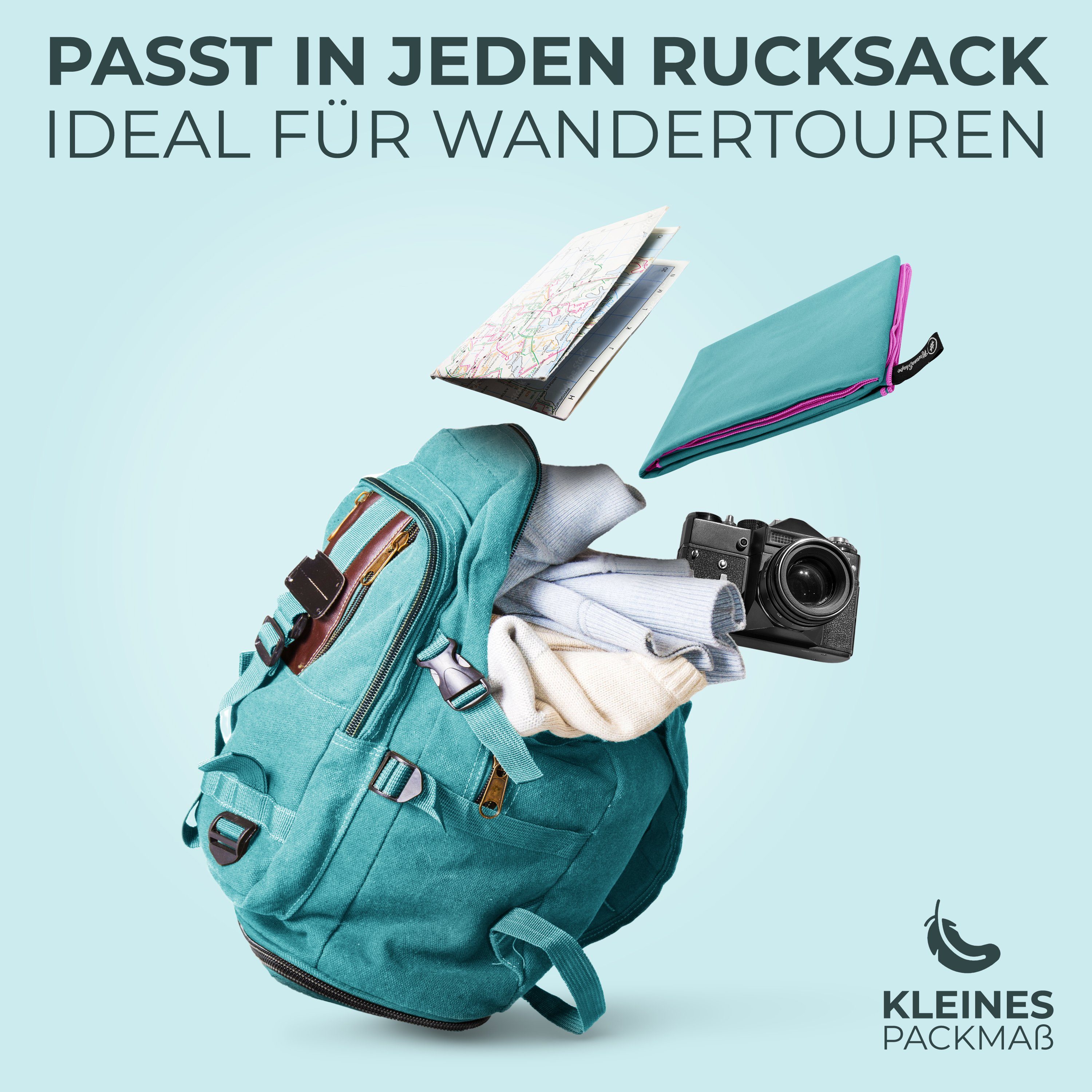 NirvanaShape Reisehandtuch Mikrofaser Handtücher Set, Badehandtuch, Reisehandtuch, Strandtuch, Ecktasche mit Reißverschluss, saugfähig, leicht, schnelltrocknend