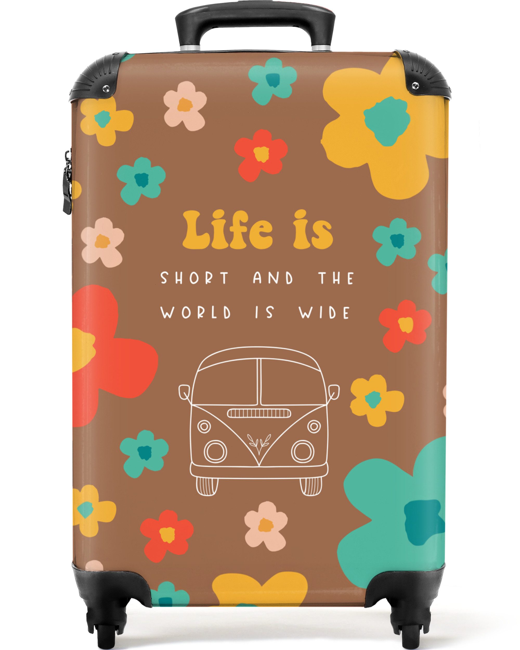 NoBoringSuitcases.com© Hartschalen-Trolley Zitate - Blumen - Das Leben ist kurz - Hippie - Linienkunst 55x35x20cm, Handgepäck Koffer & Trolleys, Luggage, Reisekoffer Frauen