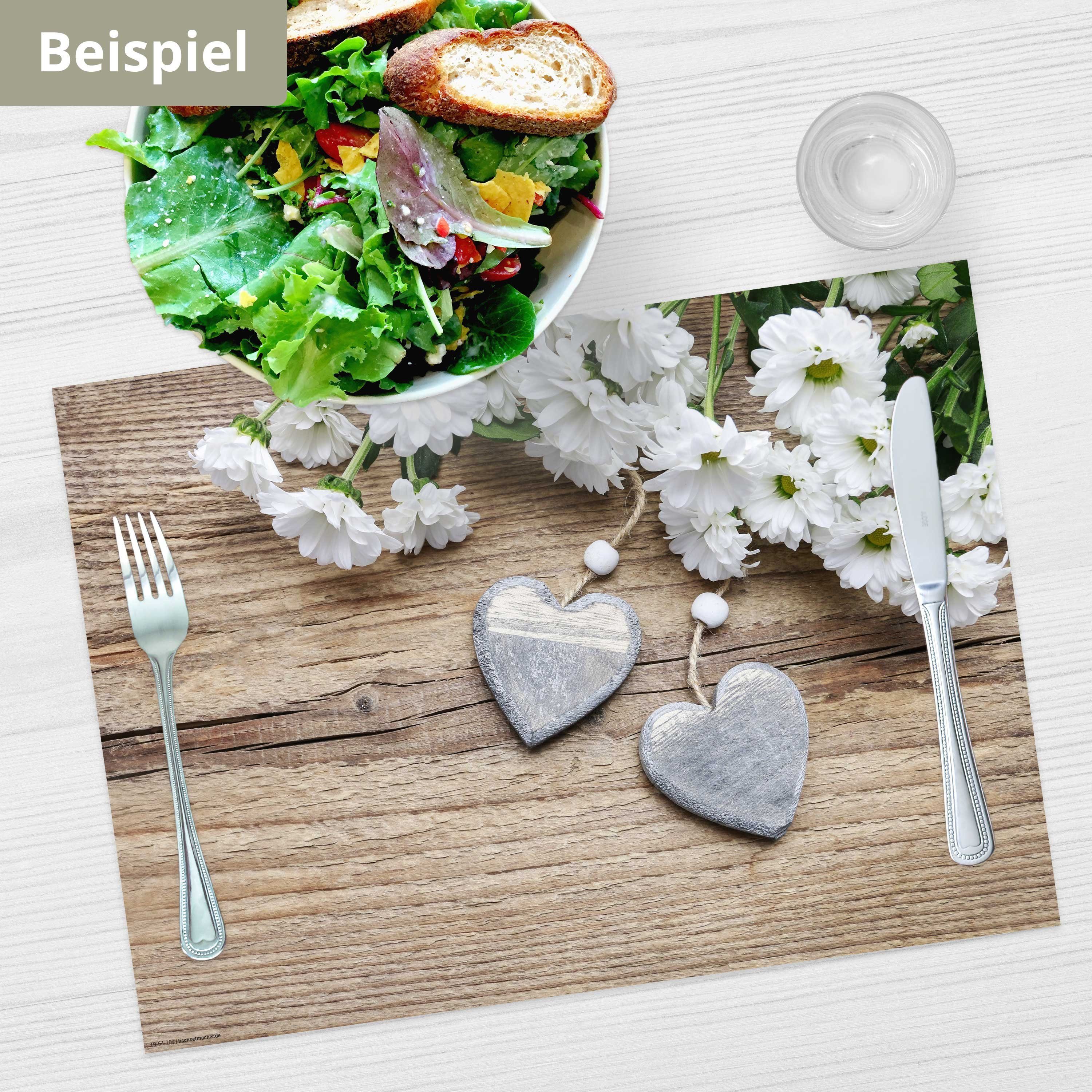Tischsetmacher Platzset Tischset Frühling, Ostern & Blumen - Weiße Blumen mit Herzen, (aus Naturpapier in Aufbewahrungsmappe für tolles Ambiente, 12-St., 44 x 32 cm / weiß), Tischdeko Made in Germany