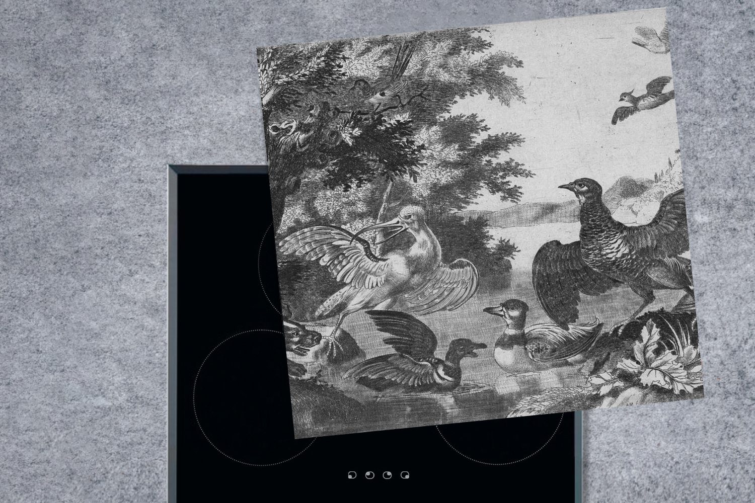 Arbeitsplatte Ceranfeldabdeckung, und Wasservögel küche cm, Hund - (1 d'Hondecoeter, Vinyl, 78x78 Herdblende-/Abdeckplatte tlg), ein MuchoWow für Melchior