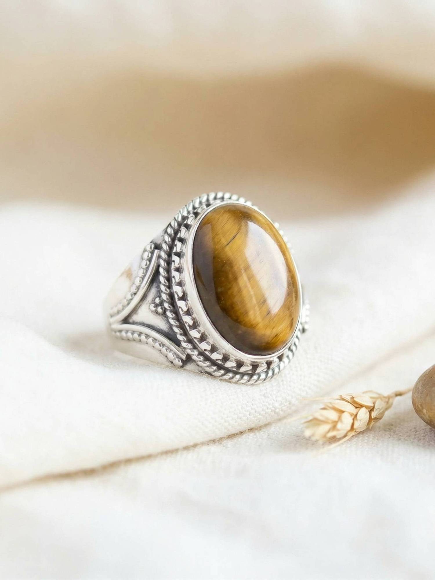 mantraroma Silberring MEKANU aus 925 Silber mit Tigerauge (Ring mit Schmuck günstig online kaufen