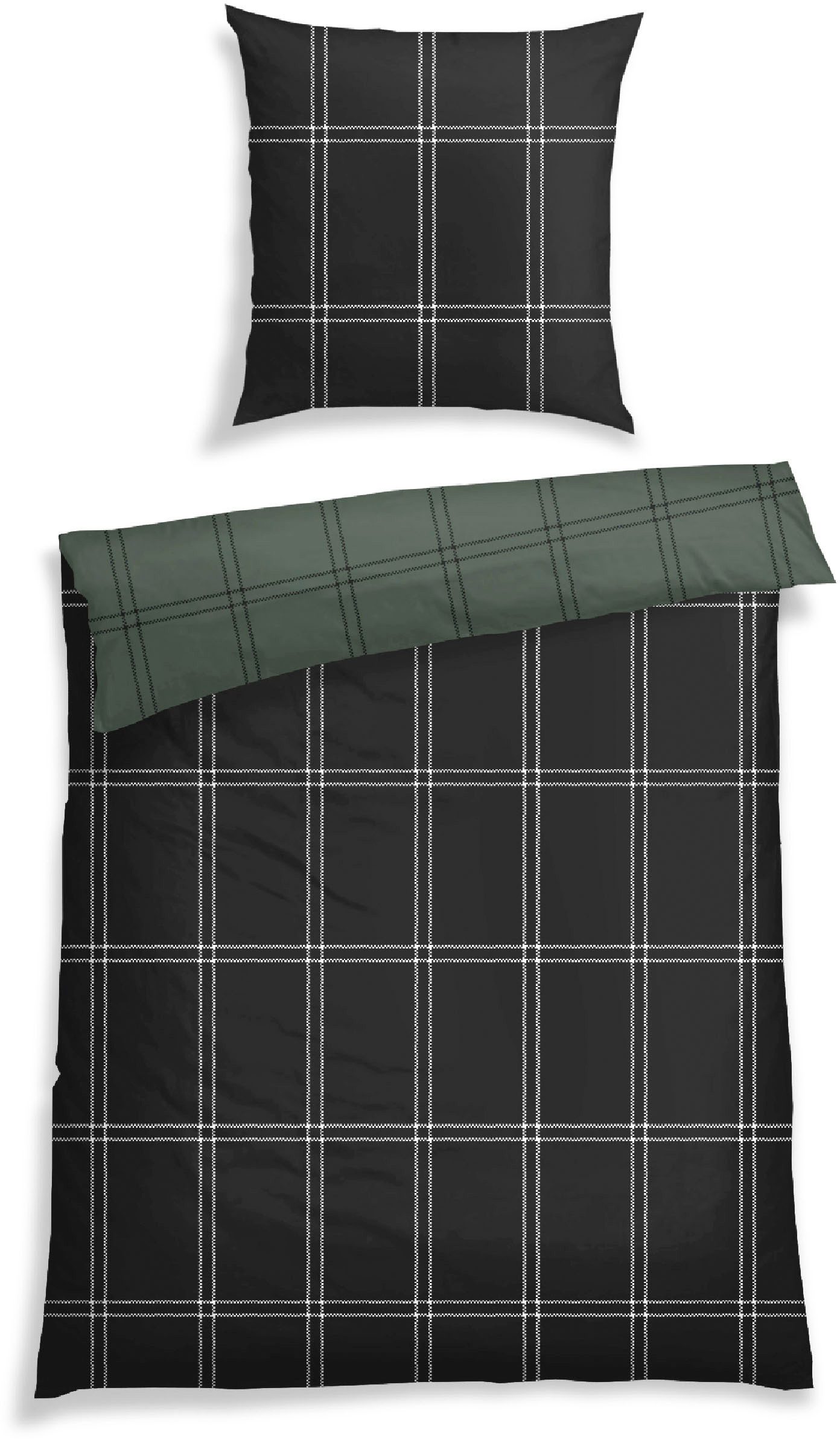 Schiesser Wendebettwäsche Ellis aus weicher Baumwolle in klassischem Karo, Feinbiber, 2 teilig, Made in Green