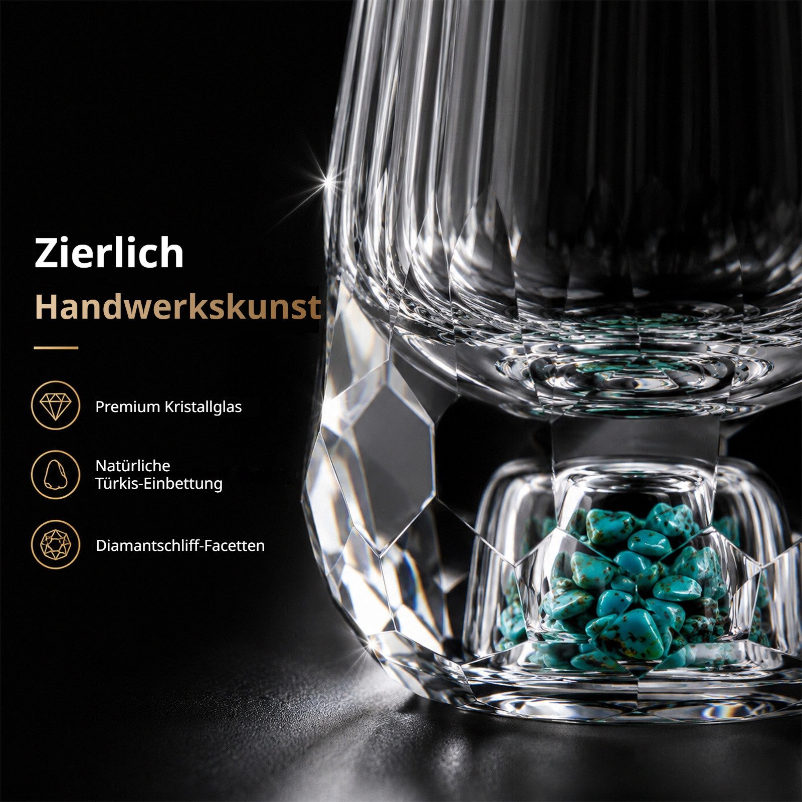 BlingBin Schnapsglas Diamant-Schnapsgläser, 15ml Kristallgläser mit Türkis Naturstein, 6-tlg., Kristall, Elegantes Shotgläser mit Schwerem Boden für Wodka, Tequila, Whiskey
