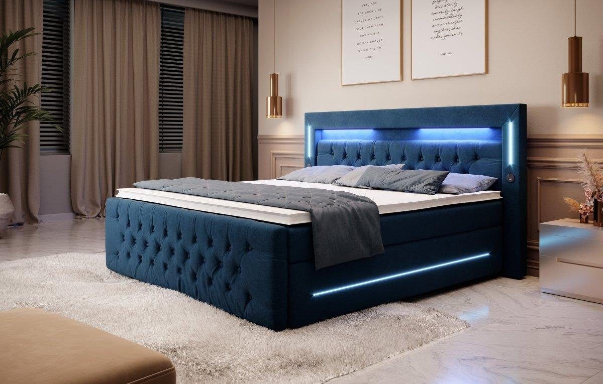 Luxusbetten24 Boxspringbett Moonlight, mit Stauraum, LED und USB Blue