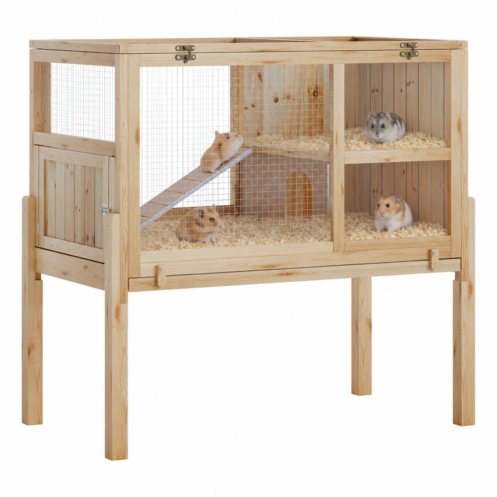 GarveeMore Kleintierkäfig Holzkäfig für Meerschweinchen,Hamsterkäfig mit Ständer,Beinen undRampe, 97*50*93cm abschließbare Tür,Kleintiergehege für den Innenbereich