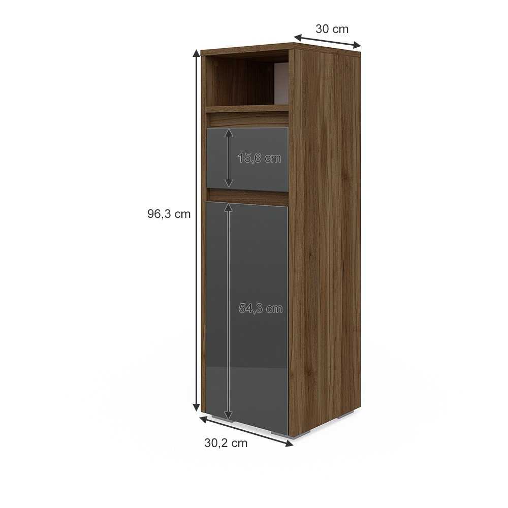 Vicco Midischrank Majest, Anthrazit Hochglanz/Nussbaum, 30 x 96 cm (1-St)