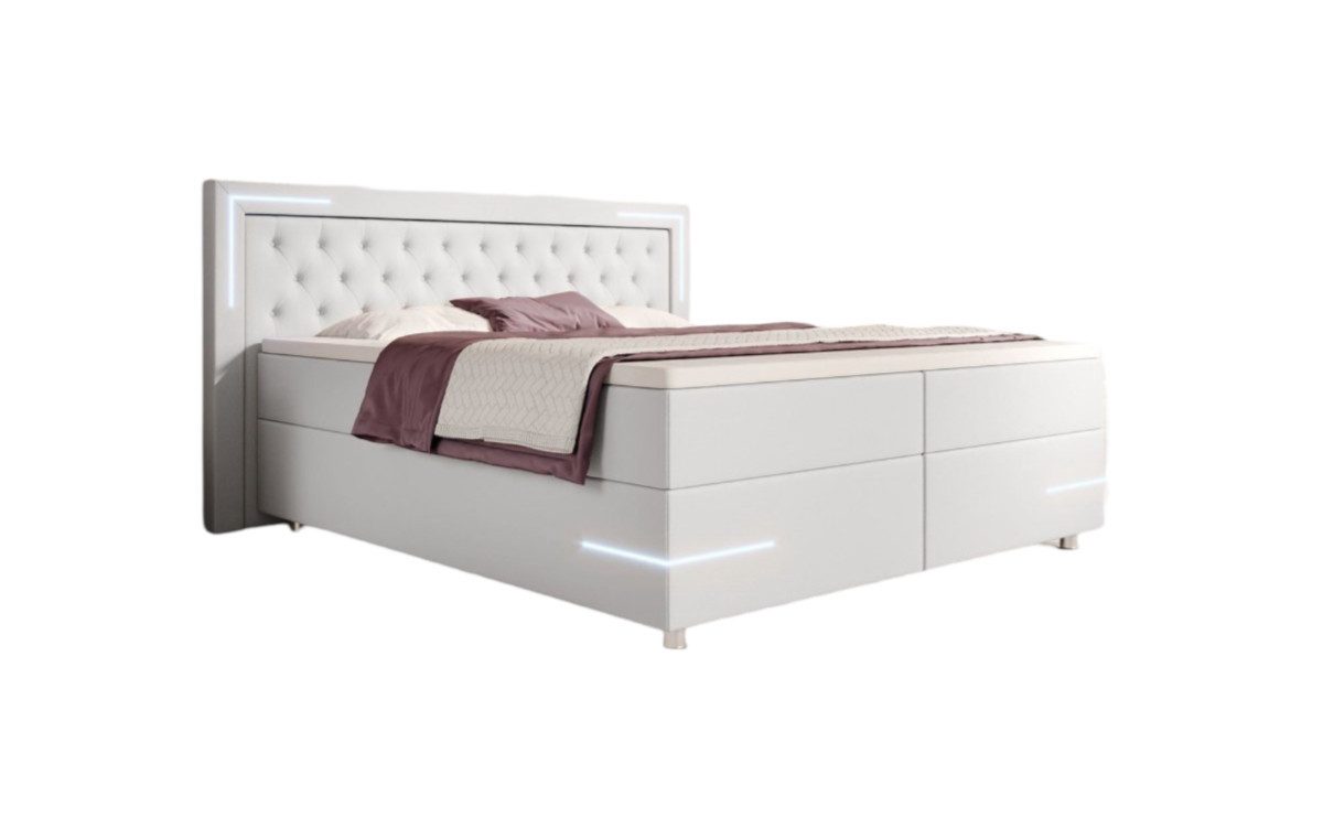 Luxusbetten24 Boxspringbett Verona, mit LED-Beleuchtung und Kunstlederbezug