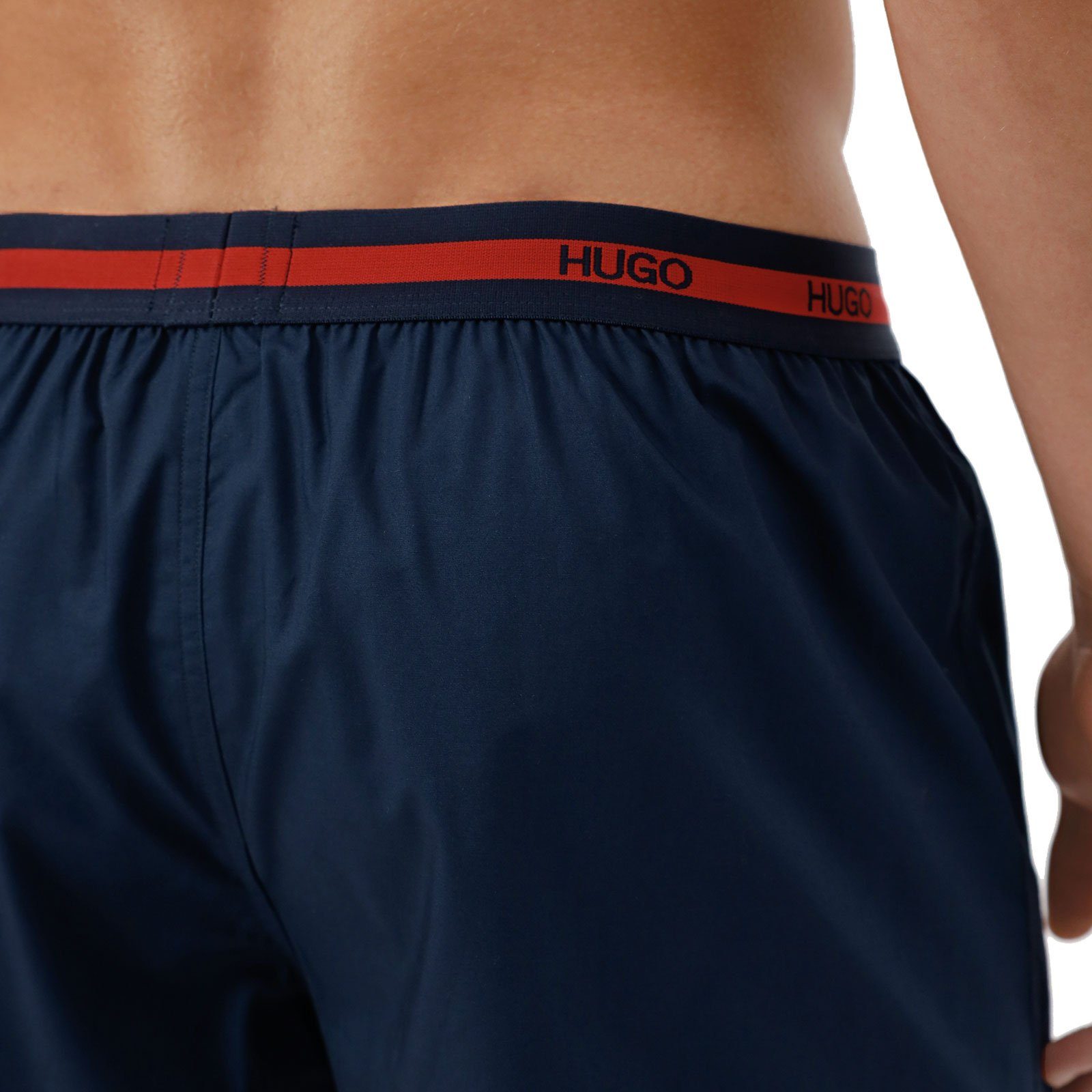 Set) Bund umlaufendem Boxer Woven blue (2-St., Boxershorts Twinpack navy 465 HUGO Logo-Schriftzug / am 2er mit