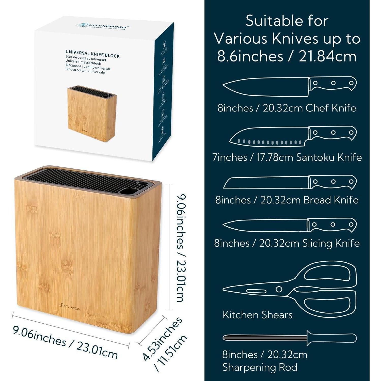 KITCHENDAO Messerblock Bambus Messerblock Schlitzen Schere Wetzstab Platzsparende Messer