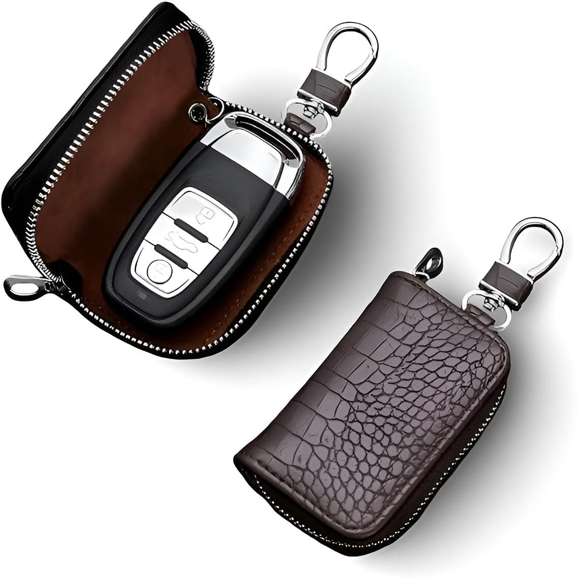 S&T Design Schlüsseltasche Leder Auto Schlüsseletui KFZ Schlüsselmäppchen (mit Schlüsselanhäner innen), Fahrzeugschlüssel Tasche mit 360 Grad Haken und Krokodil-Muster